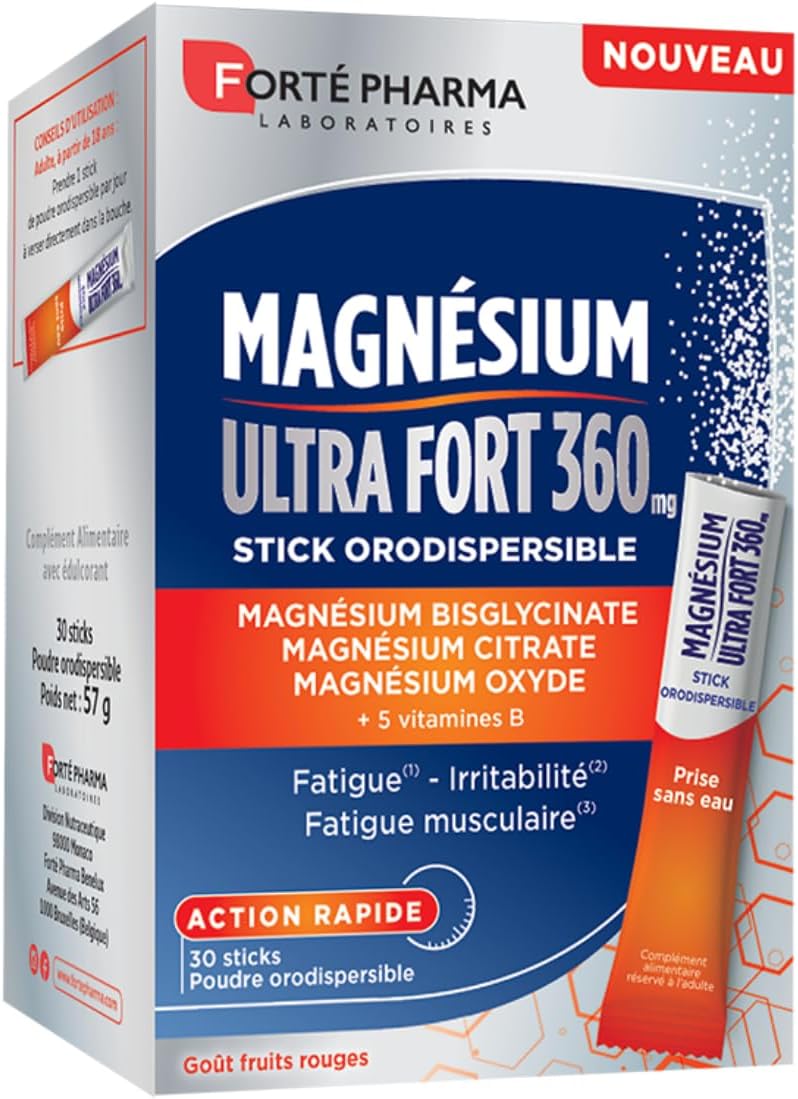 Forté Pharma - Magnesium Ultra Strong 360 - Energy booster, Irritability, Muscle fatigue, Fast action - 3 magnesium sources including bisglycinate, 5 B vitamins - 30 orodispersible sticks, 1/day - Image 2