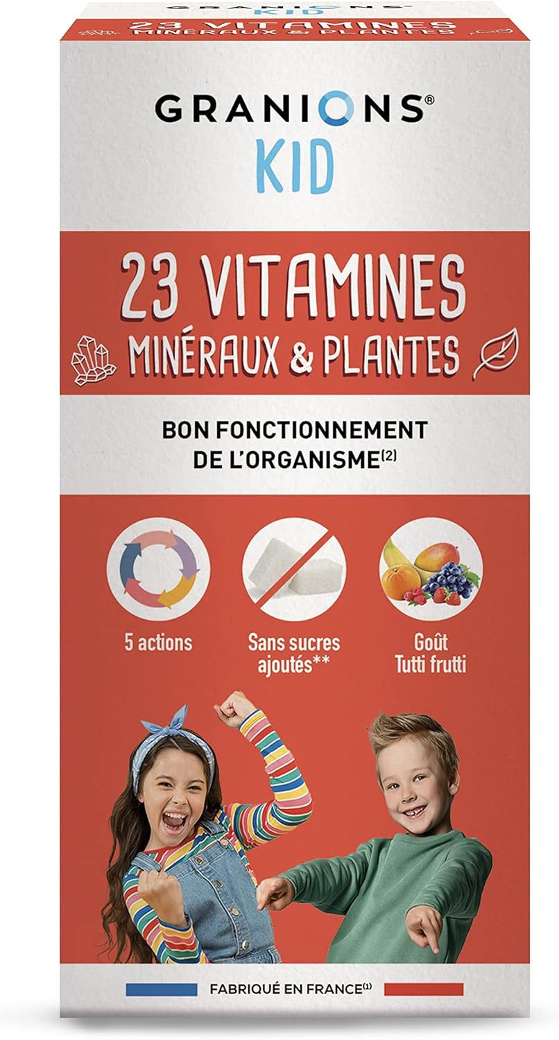 GRANIONS KID 23 VITAMINS AND OLIGOELEMENTS - Vitamins + Magnesium + Zinc + Beta Carotene + Calcium - Good Functioning of the Body - Tutti Frutti Flavour - For Ages 3 Years Aged - 200 ml - Made in France - Image 2