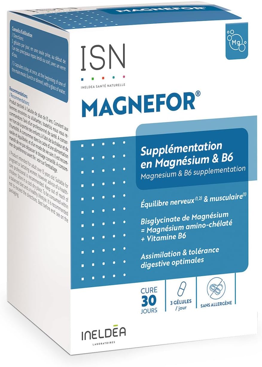 ISN - Magnefor - Food Supplement with Magnesium Bisglycinate, Vitamins B6 and D, Taurine - Optimal Assimilation - Transient Nervousness & Fatigue - 30 Day Cure - Image 2