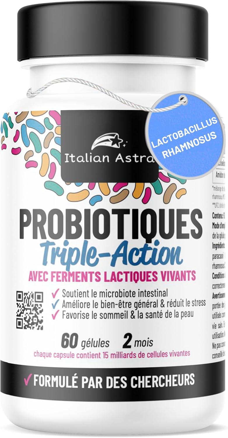 Italian Astra - Lactobacillus Rhamnosus et Plantarum Probiotique Flore Intestinale Digestion - Microbiote Intestinale et le Bien-être - 50 Milliards d'UFC/Jour - 60 Gélules 2 mois - Fabriqué en Italie - Image 2
