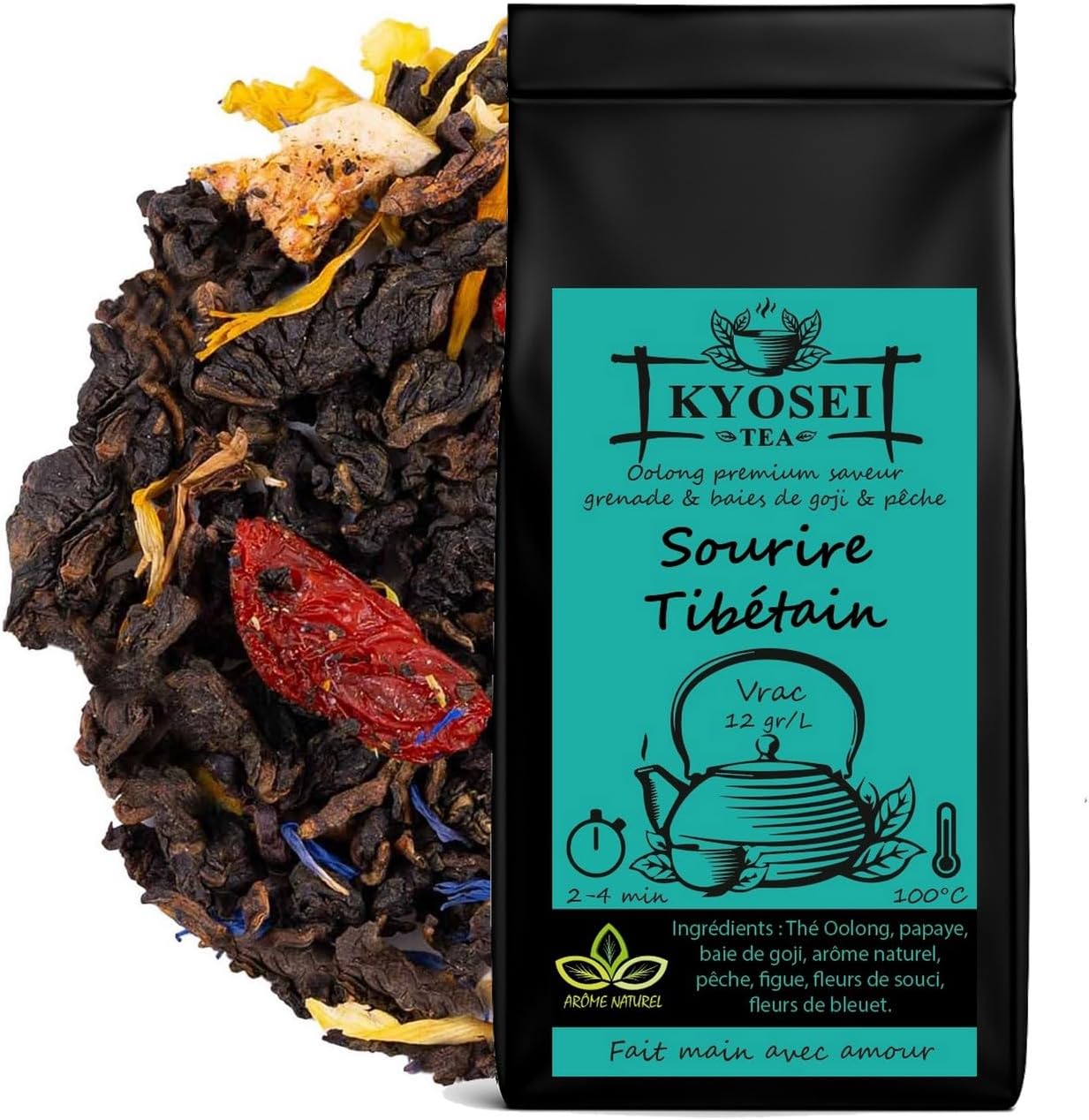 Kyosei Tea – Premium Oolong Tea "Tibetan Smile" – Bulk 100g – Fruit & Flower China Tea – Pomegranate, Peach, Fig & Goji Berry – Non-GMO & Gluten Free - Image 2