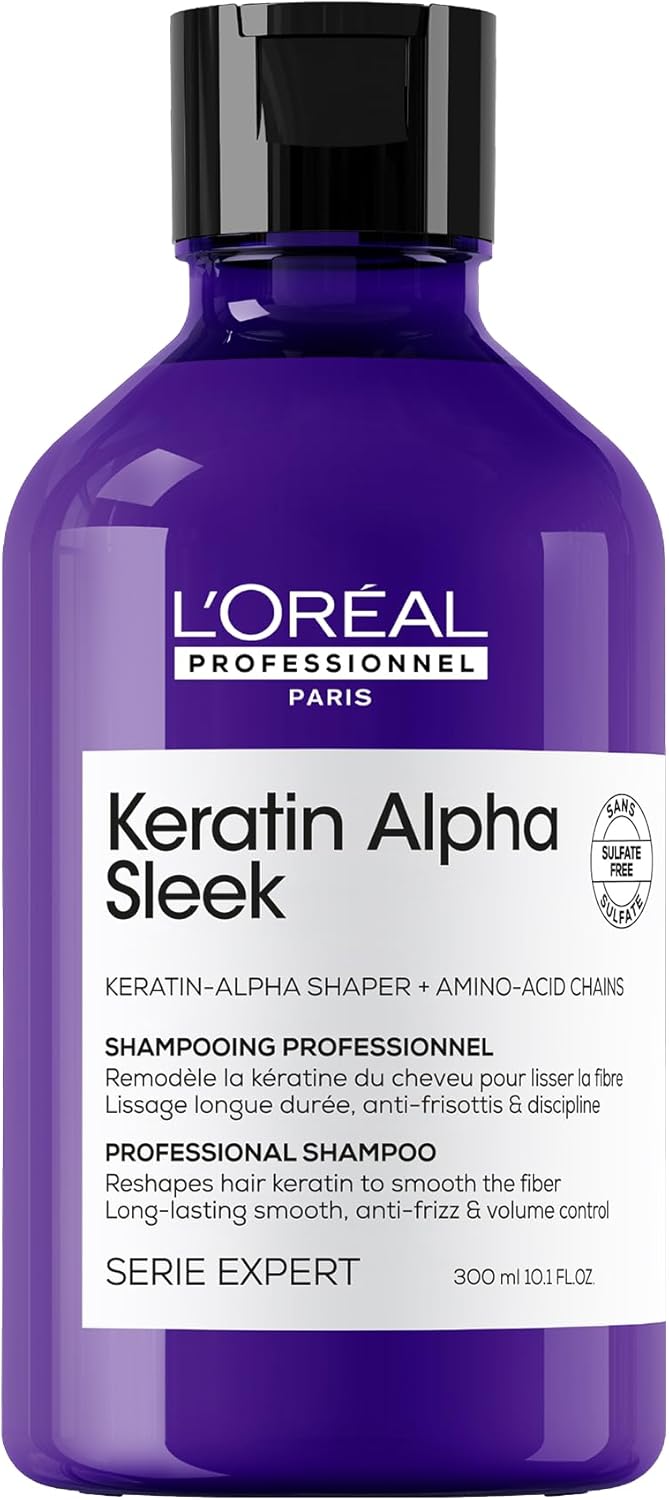 L'Oréal Professionnel Shampooing Keratin Alpha Sleek - Nettoie et apaise - Traitement professionnel anti-frisottis - Avec kératine Sleeker et acides aminés - Pour cheveux colorés et moelleux - 300 ml - Image 2