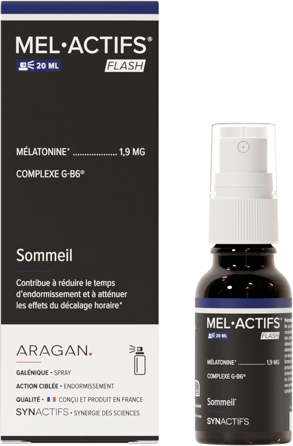 Melactif Flash - Food Supplement Melatonin 1.9 mg - Vitamin B6, Glycine - Spray Format - Aragan - 20 ml - Image 2