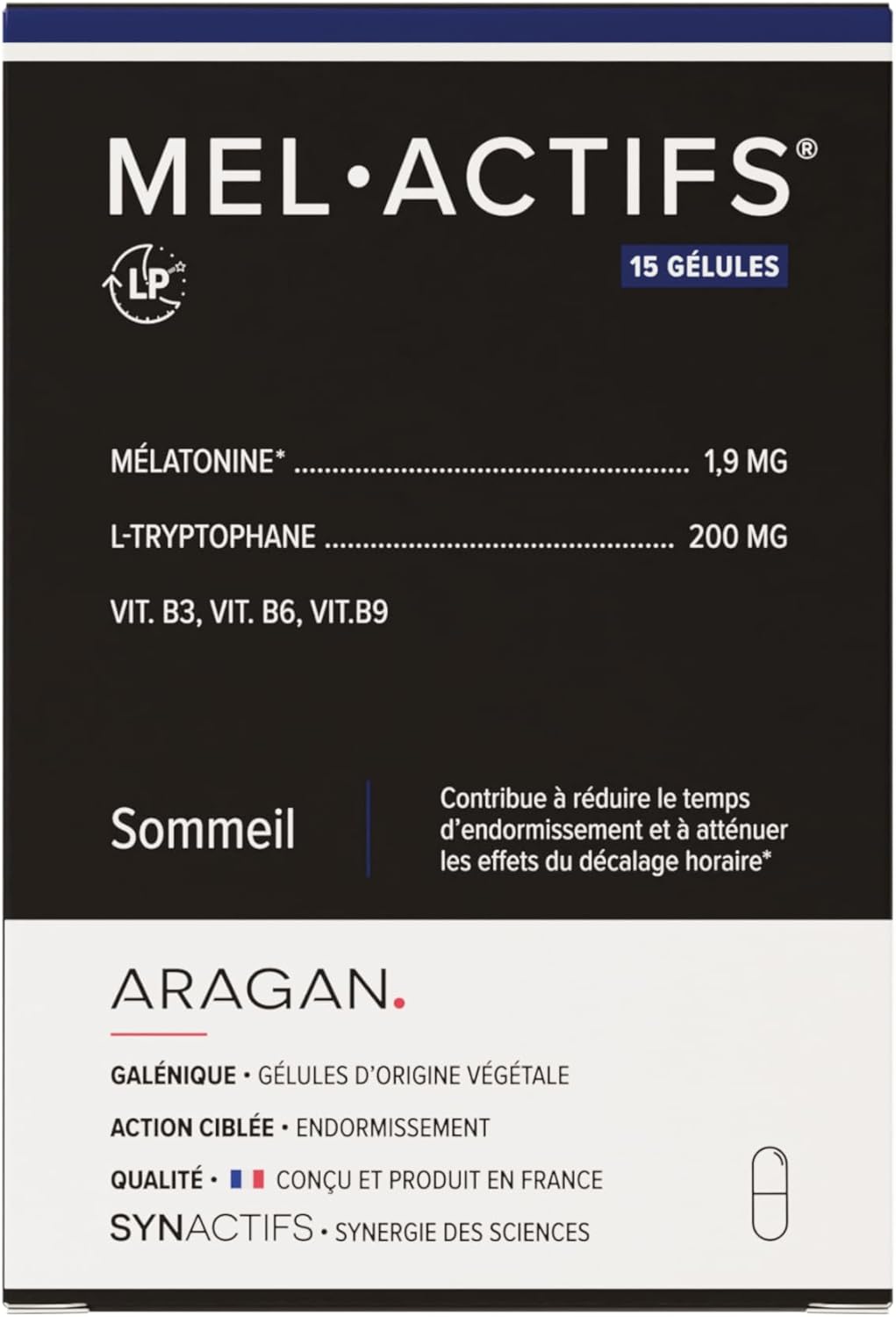 Melactif - Sleep Supplement - Melatonin, L-tryptophan, Vitamins B3, B6 and B9 - Aragan - 15 Capsules - Image 2