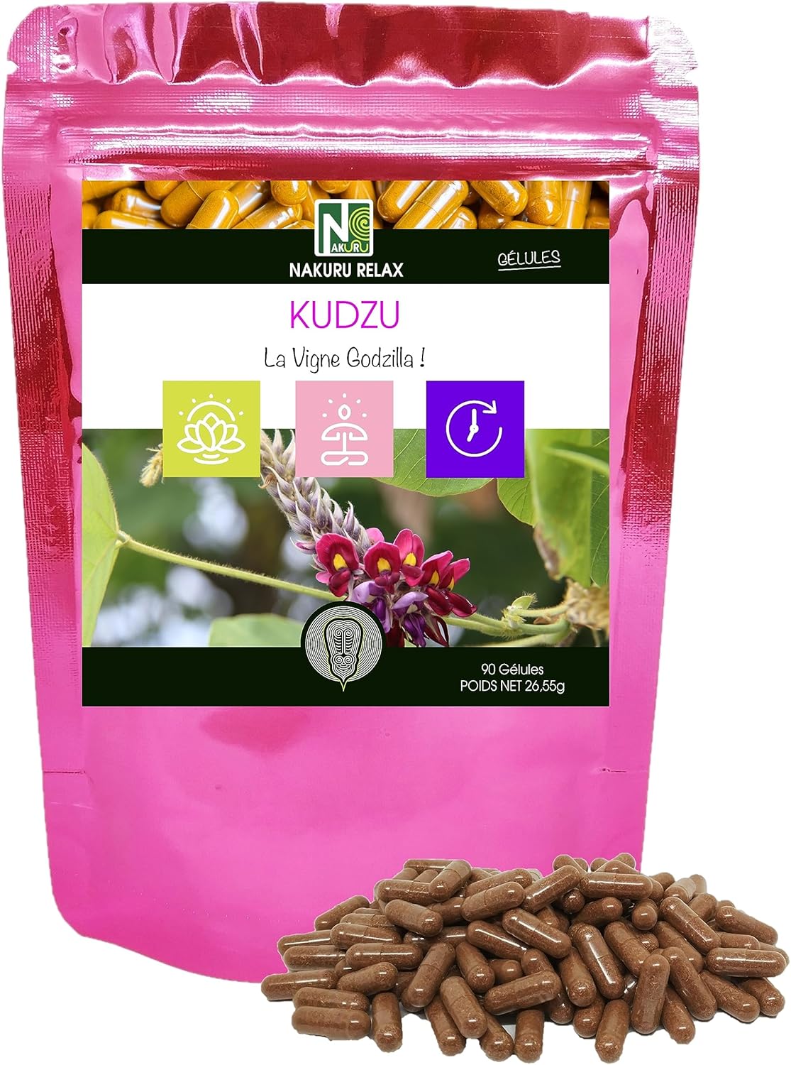 NAKURU | Kudzu | Relax Range | Made in France | "La Vigne Godzilla!" (90 Capsules of 295mg / Net Weight: 26.5g) - Image 2