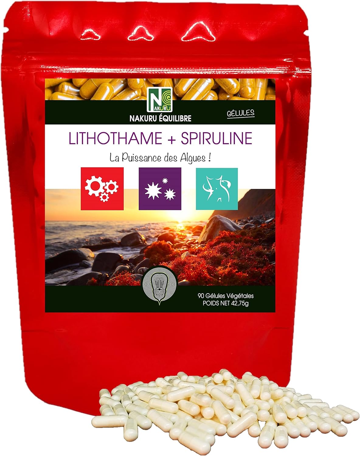NAKURU | Lithothame + Spirulina | Balance Range | Made in France | "The Power of Algae!" | (90 Vegetable Capsules of 475mg / Net Weight: 42.8g) - Image 2