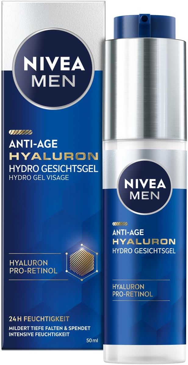 NIVEA MEN Hyaluron Hydro Anti-Ageing Gel for Refreshing Face with Hyaluronic Acid and Pro-Retinol, Fast Absorbing Gel for 24-Hour Intense Hydration and Visible Relief - Image 2