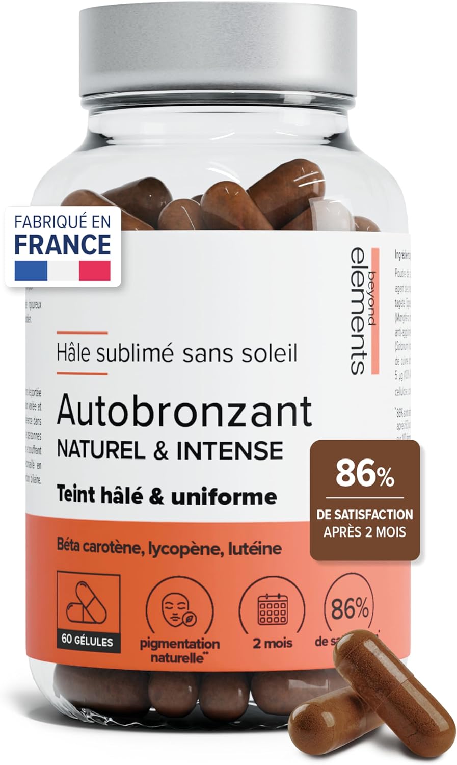 Natural & Intense Self Tanning - 86% Satisfaction After 60 Days, Natural Pigments - Tan & Bright Skin Tone Without Sun - Beta Carotene, Vitamins D & E - 60 Capsules - Vegan - Beyond Elements - Image 2