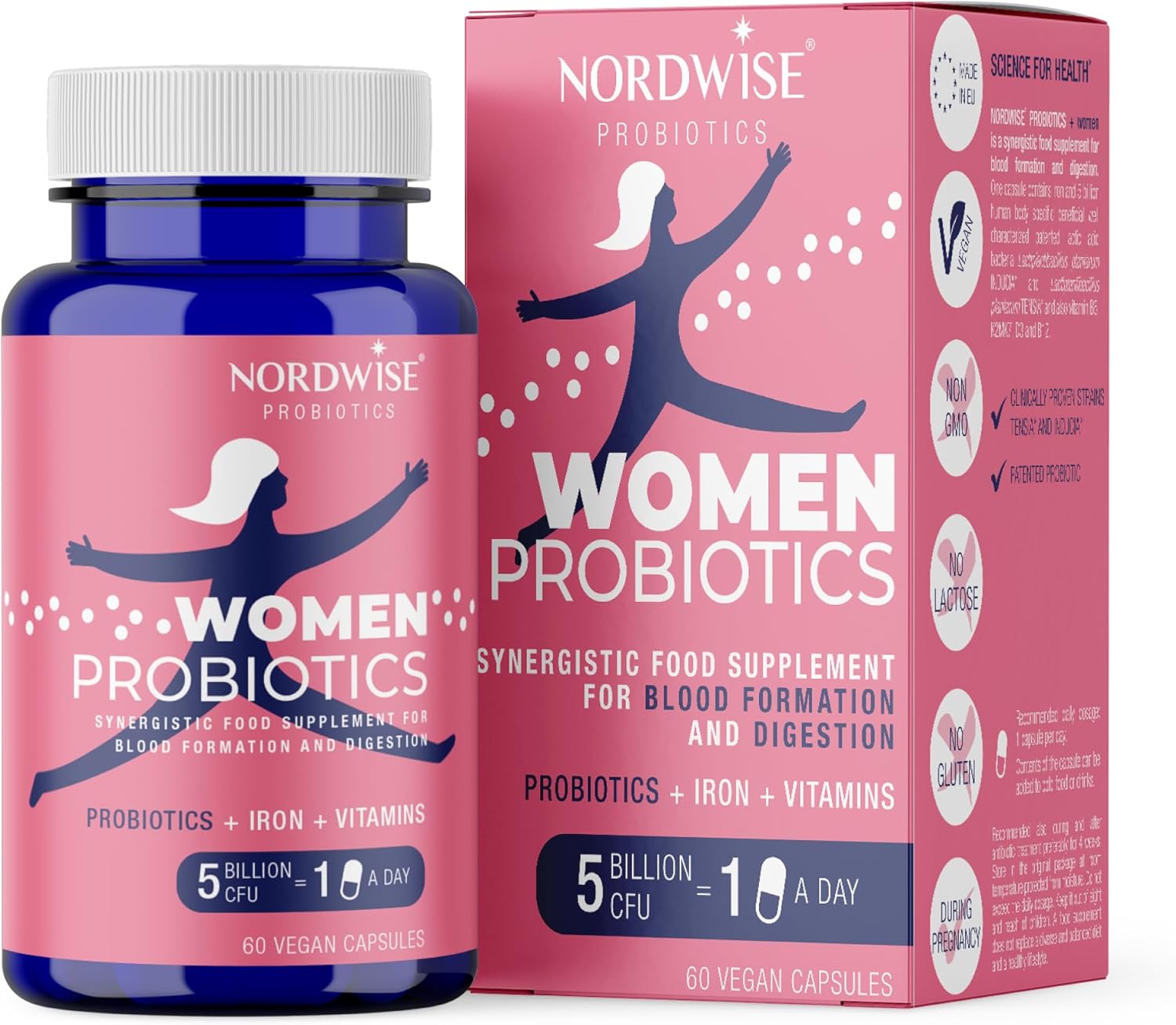 Nordwise Women's Probiotics - Improve Your Gut Health I Pure Vegan Formula I Effective 5 Billion CFU I 60 Capsules I 2 Month Supply - Image 2