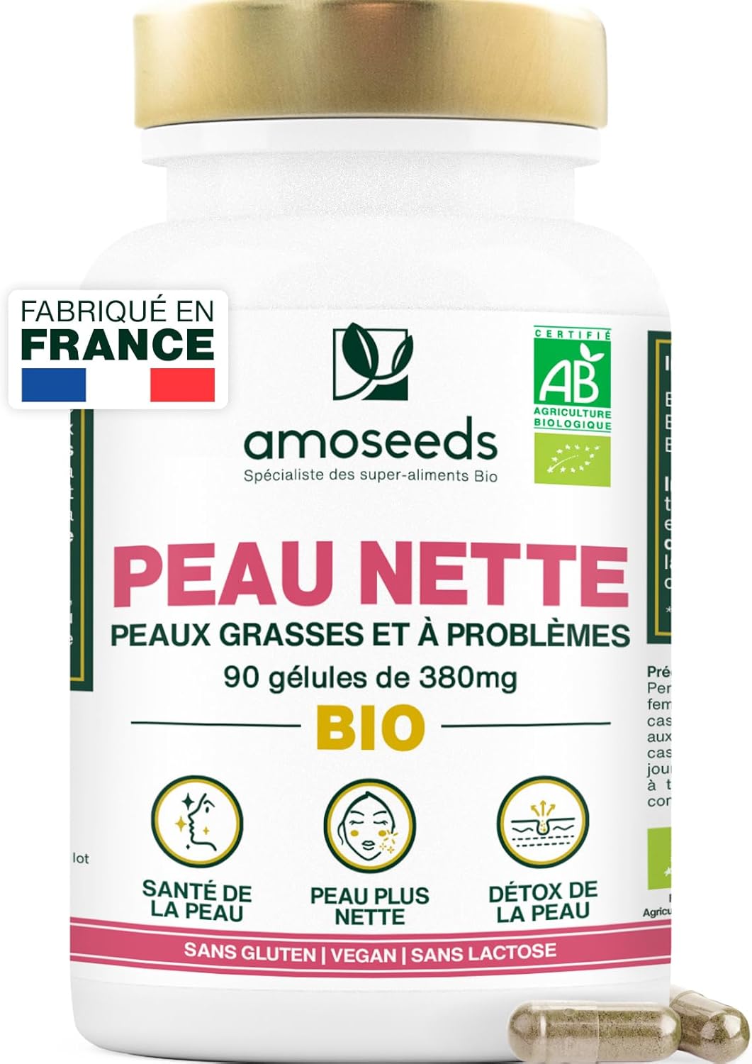 Organic Clean Skin | Oily and Problem Skin | Regulates Sebum Production | Detoxifies and Purifies | Burdock, Wild Thought, Nettle | 60 Capsules of 380mg | Made in France | Superior Quality - Image 2