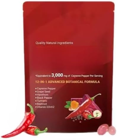 Poivre de Cayenne 12 en 1 – Favorise une circulation saine, l'énergie quotidienne et le flux sanguin – Favorise le métabolisme naturel - Image 2