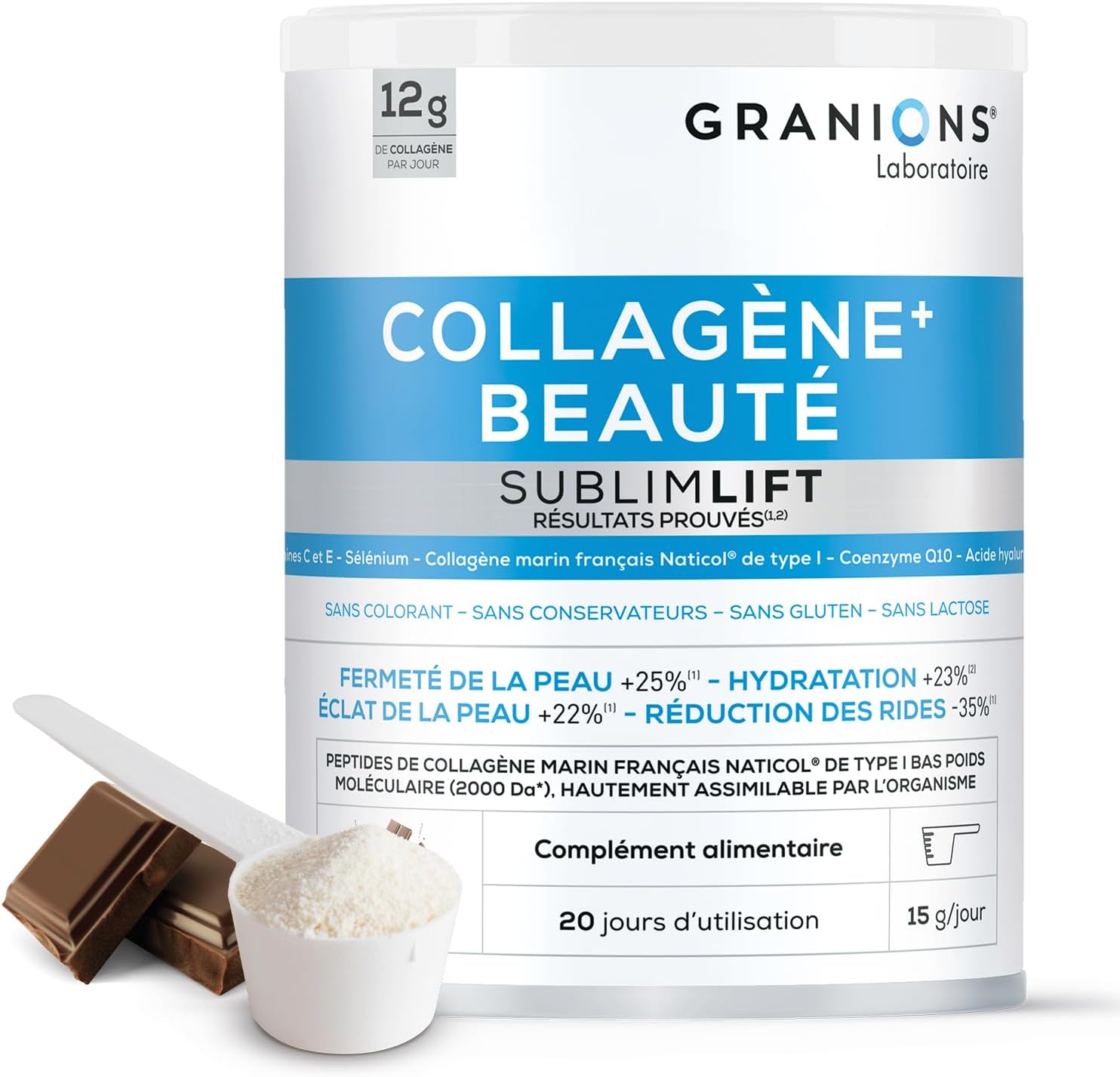 SUBLIMLIFT GRANIONS Marine Beauty Collagen 12 g Daily Hyaluronic Acid + Coenzyme Q10 + Vitamin C | Antioxidants, Anti-Aging and Beauty Skin - Chocolate Flavour -300 g - Image 2