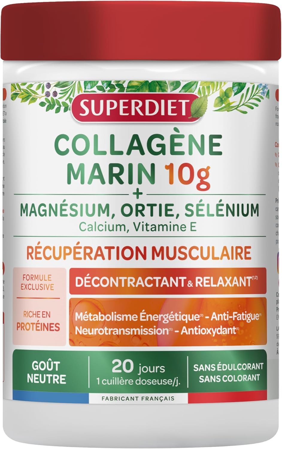 SUPERDIET - MARINE COLLAGEN - MUSCLE RECOVERY - Relaxing and relaxing - Anti-fatigue - Anti-oxidant - High in protein - Made in France - 240g - Image 2