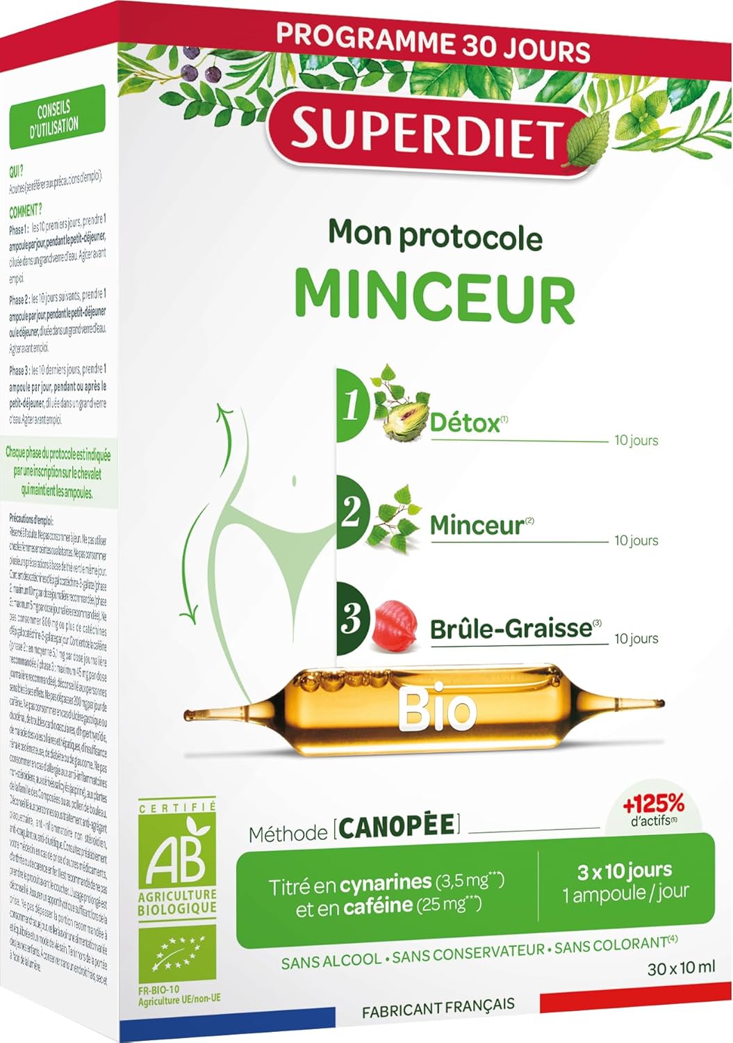 SUPERDIET – Organic slimming protocol – 3 progressive phases: detox, slimming, fat burning – Made in France – 10 plants – 30 ampoules of 10 ml - Image 2