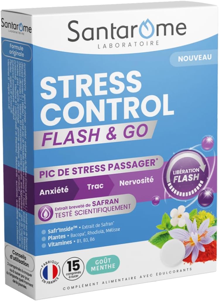Santarome Stress Control Flash & Go – Anti-Stress Natural Flash Action – Saffron Safr'inside 150 mg – Anxiety, Nervousness, Trac, Stress Spikes – Relaxation & Nervous Balance – 15 Tablets - Image 2