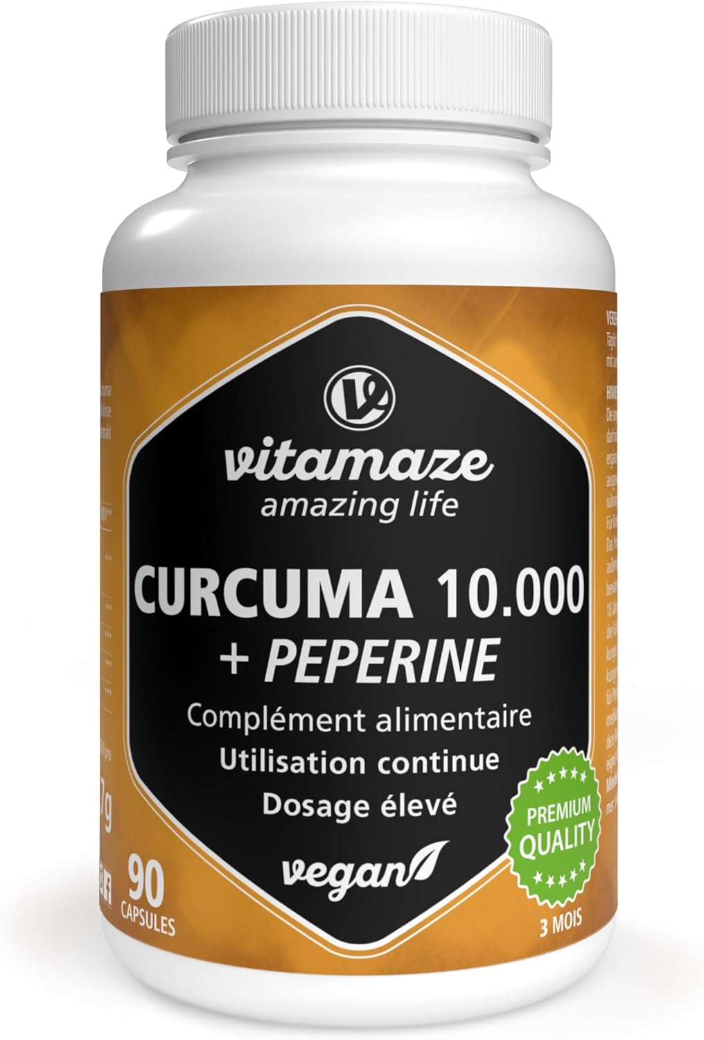 Turmeric 10,000 mg High Dosed, With Piperine and Curcumin, 90 Capsules Of Dioactive Turmeric Extract, For 3 Months, Food Supplement Without Additives, Made in Europe, Vitamaze - Image 2