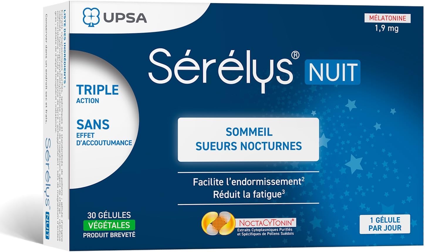 UPSA Serelys Night Food Supplement with Melatonin 1.9 mg, Magnesium & Vitamin E - Sleep, Fatigue, Sleep Disorders & Night Sweats - 30 Vegetable Capsules - 1 Month - Image 2