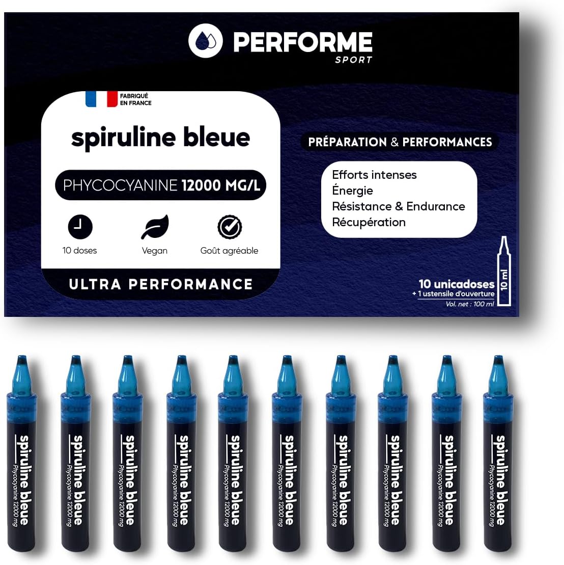 Ultra Concentrated Phycocyanin at 12,000mg/L - Blue Spirulina for Athletes - Increases Perf, Endurance and Accelerates Recovery - 10 Day Cure - 100% Natural - Made in France Performe - Image 2