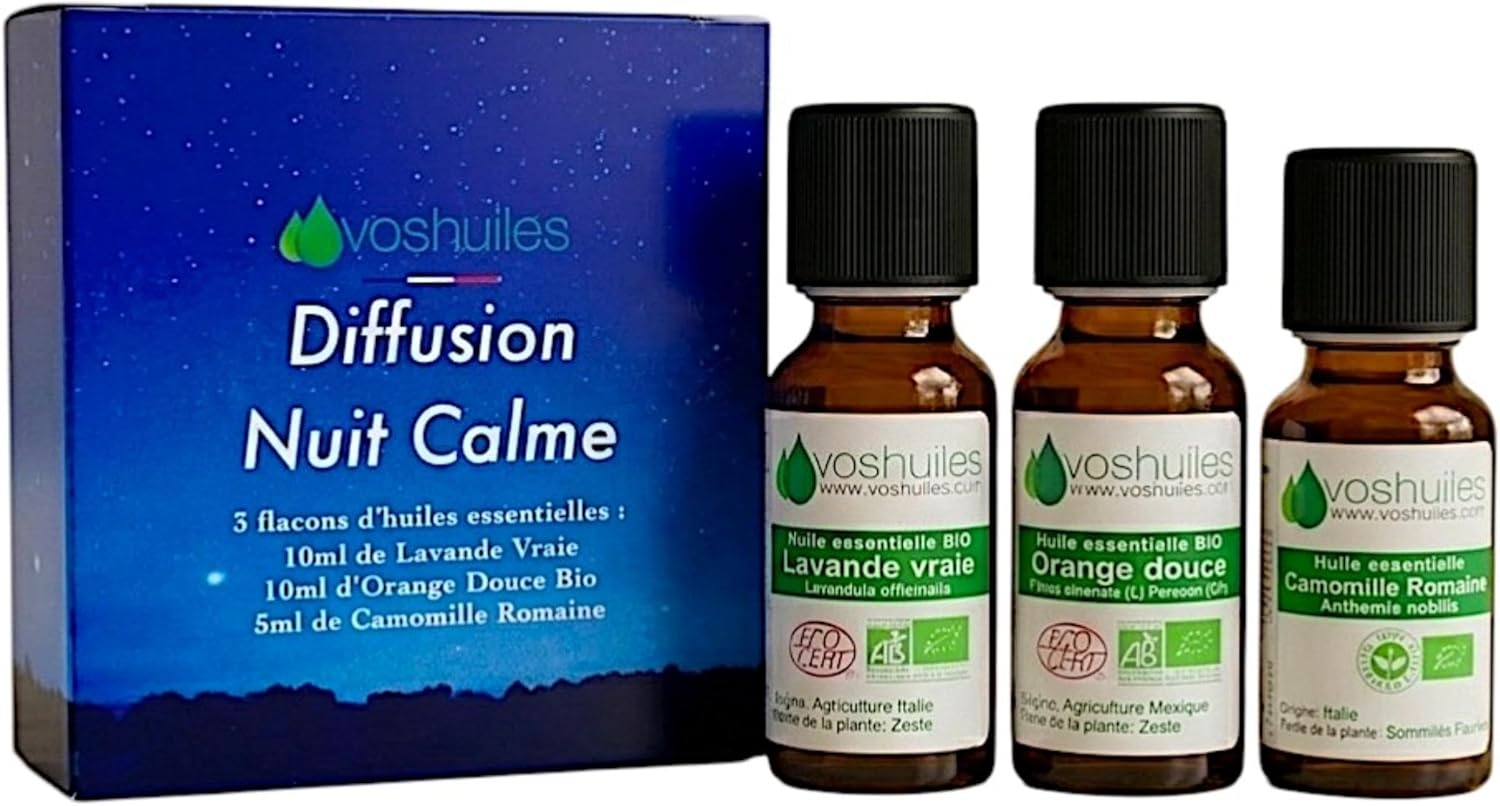 VOSHUILES - Calm Night Diffusion Kit - 2 x 10 ml, 1 x 5 ml - 3 Essential Oils - Real Lavender Sweet Orange and Roman Chamomile - Relaxation and Repairing Sleep - Image 2
