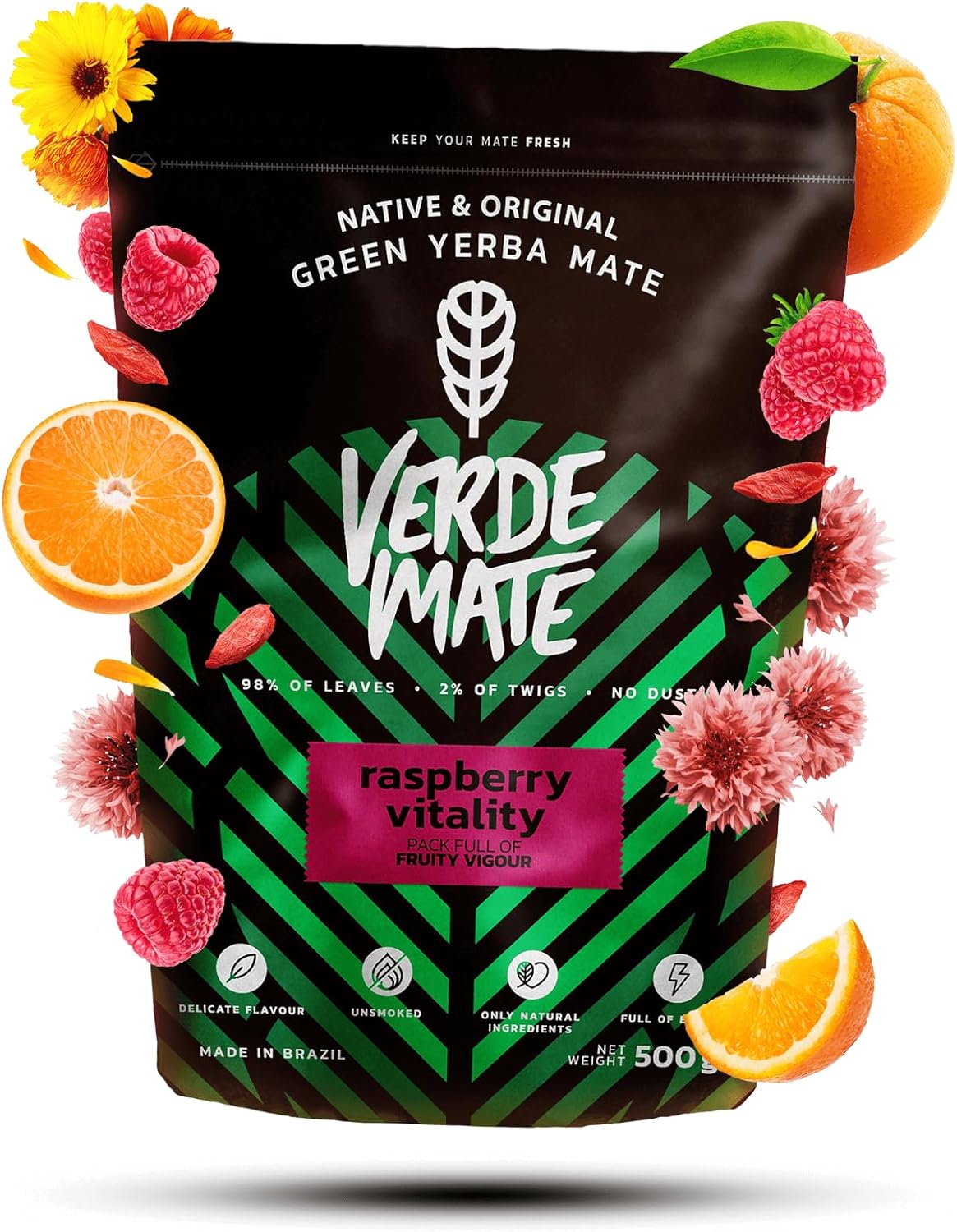 Verde Mate Green Raspberry Vitality 500g - Brazil Green Yerba Mate with Raspberries, Goji Berries and Guarana - Dust-Free Natural Energizing Infusion with Ashwagandha and Fruits - Image 2
