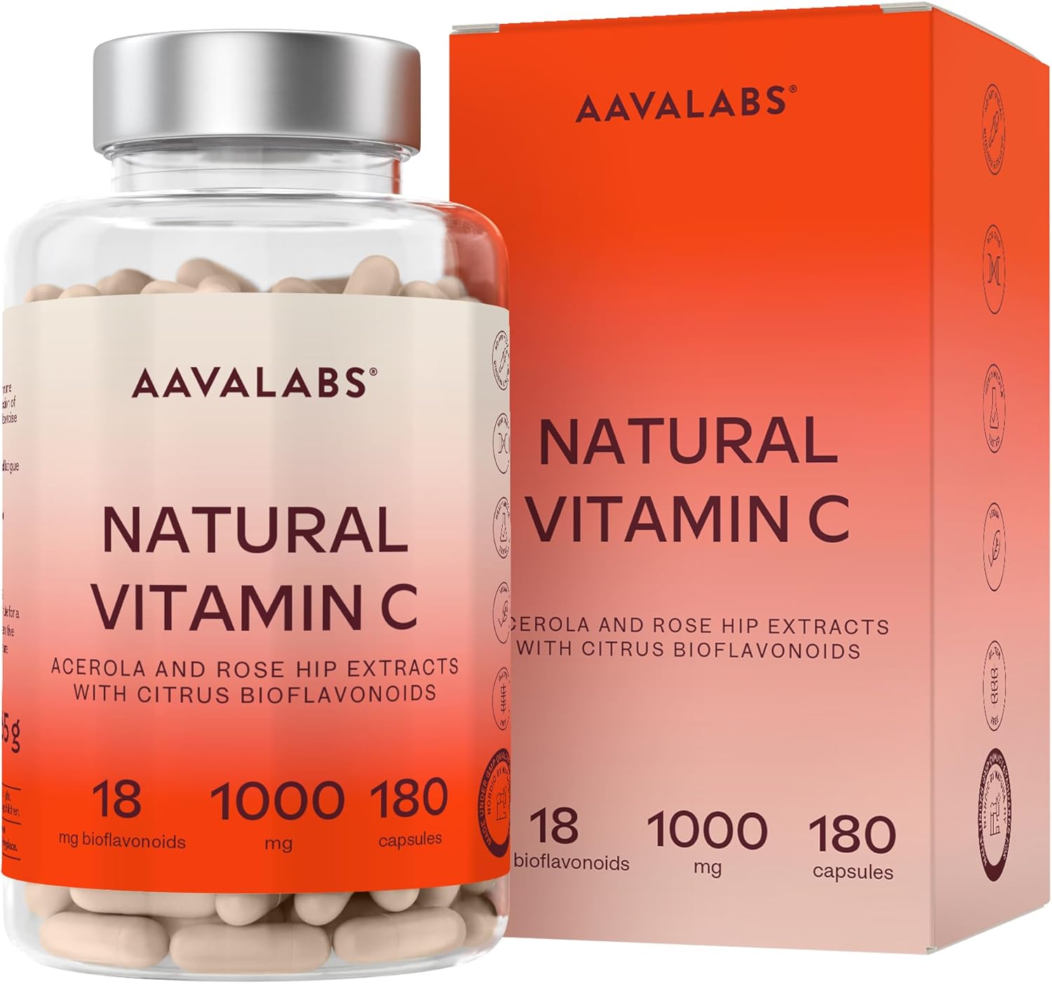 Vitamin C 1000mg - Vitamin C Acerola Natural Vegan Highly Bioavailable With Rose hips and Citrus Flavonoids - Supports the Immune System, Reduces Fatigue - 180 Capsules - Image 2