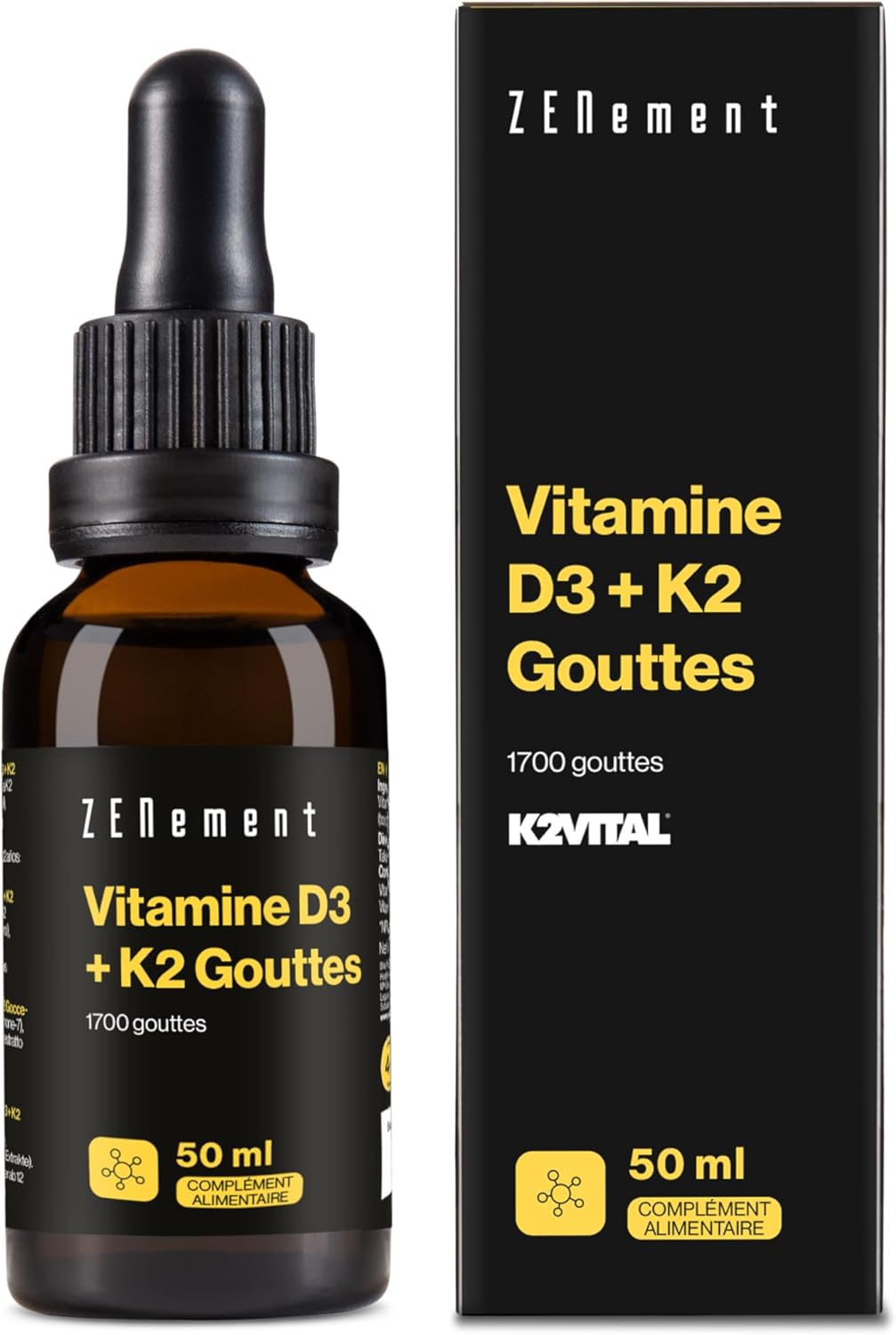 Vitamin D3 + K2 Drops - Premium Ingredients K2VITAL MK-7 All-Trans 99.7% and Natural Vitamin D3 from Lanolin - for Bones and Immune System - 1700 Drops (50 ml) - Zenement - Image 2
