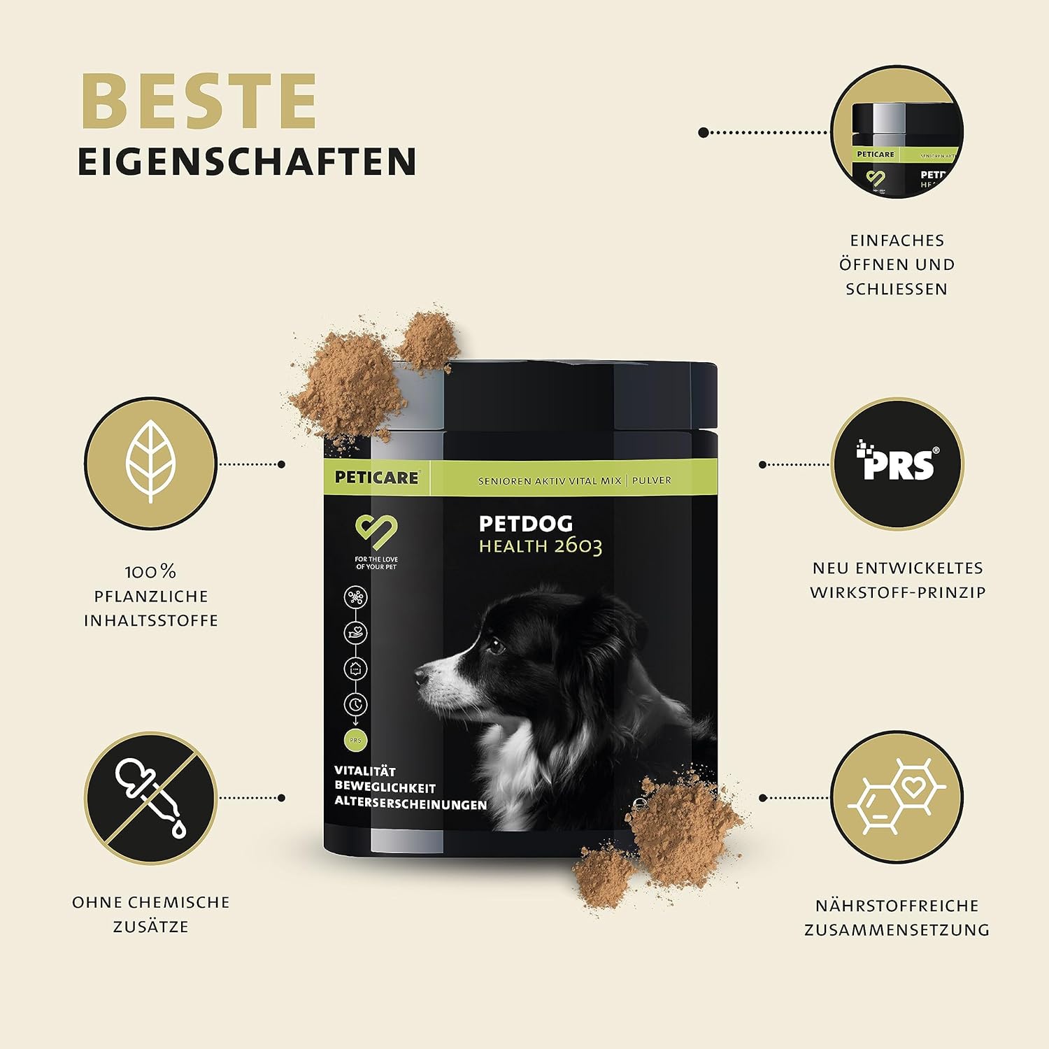 Peticare Senior Active Vital Mix Powder for Senior Dogs | Natural Food Supplement with Green Mussel, MSM, Turmeric | Immune Boosts & Deficiencies | petDog Health 2603 (125 g) - Image 5
