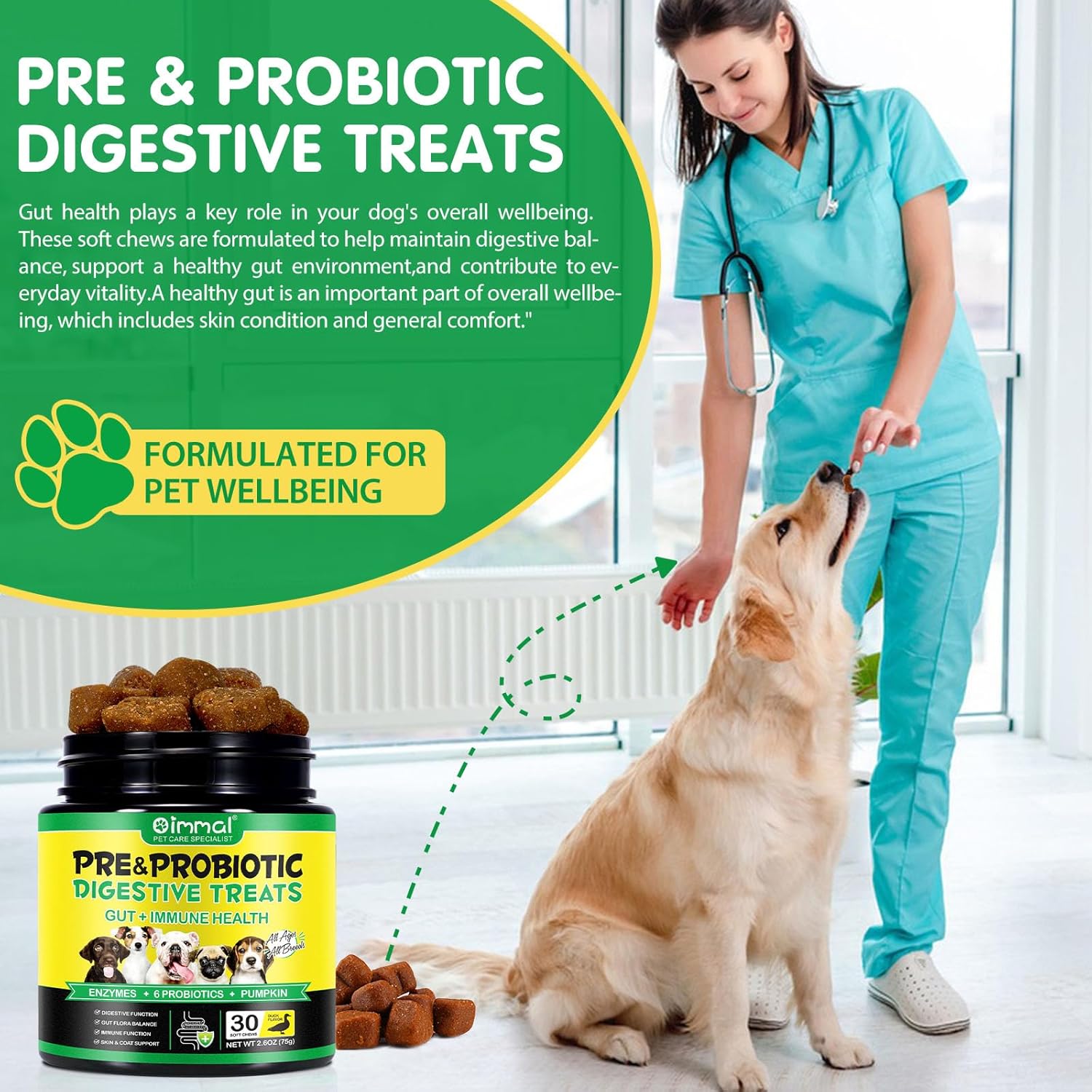 Dog Probiotic - 30 Chew Probiotics for Dogs, Dog Food Supplement for Digestion, Promote Intestinal Health, Gas Relief and Constipation, Duck Flavour - Image 8