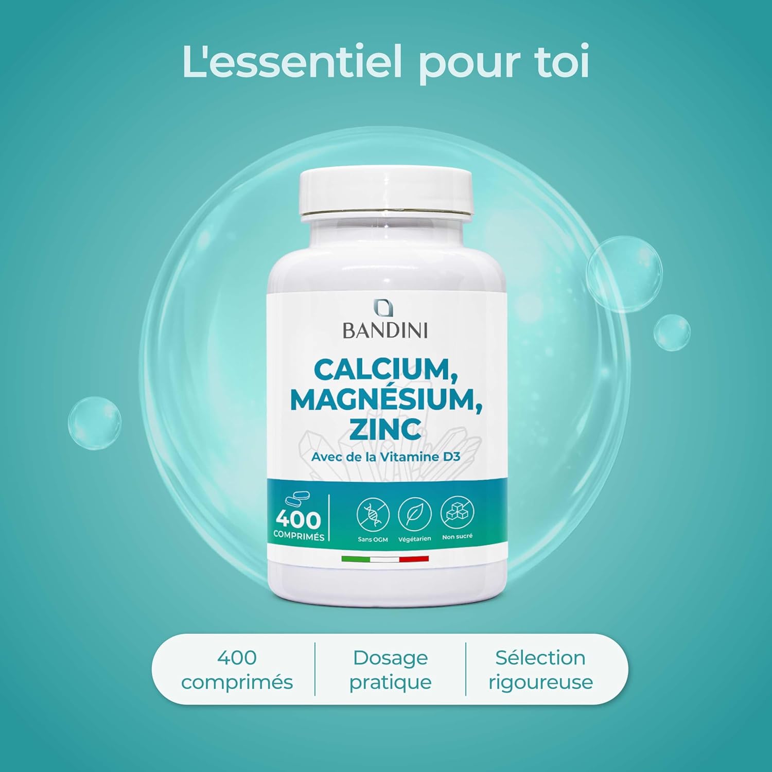 Bandini® Calcium Magnesium Zinc Vitamin D3 + K2 MK7 | 400 Tablets | With Copper, Selenium, Manganese & Boron | Highly Assimilable Multivitamin and Mineral Complex | Bone, Muscle, Skin, Hair - Image 5
