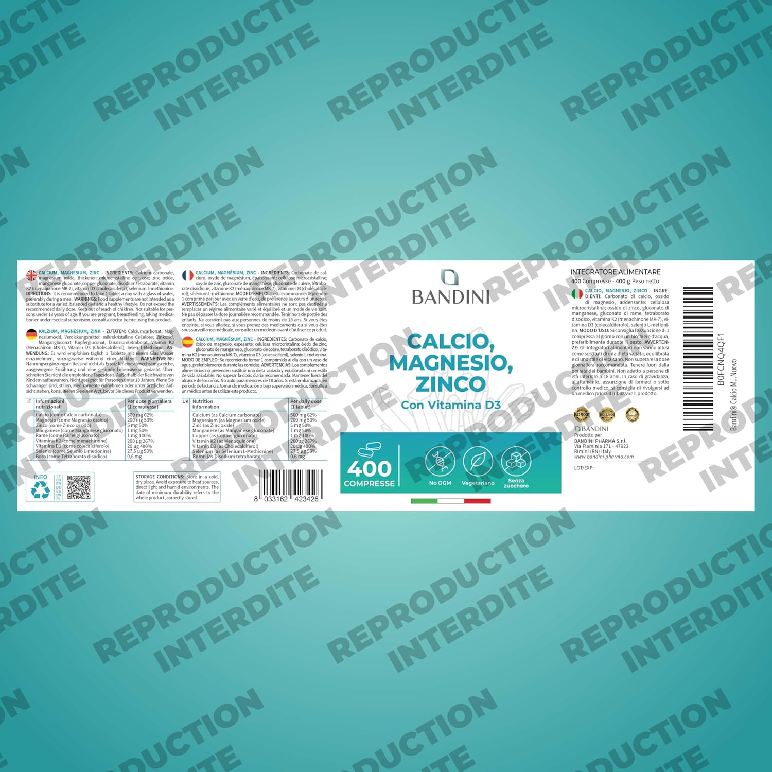 Bandini® Calcium Magnesium Zinc Vitamin D3 + K2 MK7 | 400 Tablets | With Copper, Selenium, Manganese & Boron | Highly Assimilable Multivitamin and Mineral Complex | Bone, Muscle, Skin, Hair - Image 6
