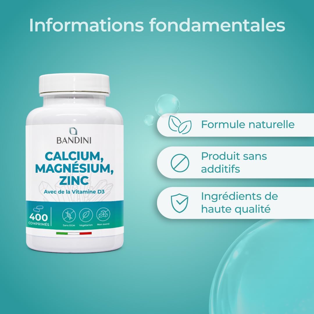 Bandini® Calcium Magnesium Zinc Vitamin D3 + K2 MK7 | 400 Tablets | With Copper, Selenium, Manganese & Boron | Highly Assimilable Multivitamin and Mineral Complex | Bone, Muscle, Skin, Hair - Image 7