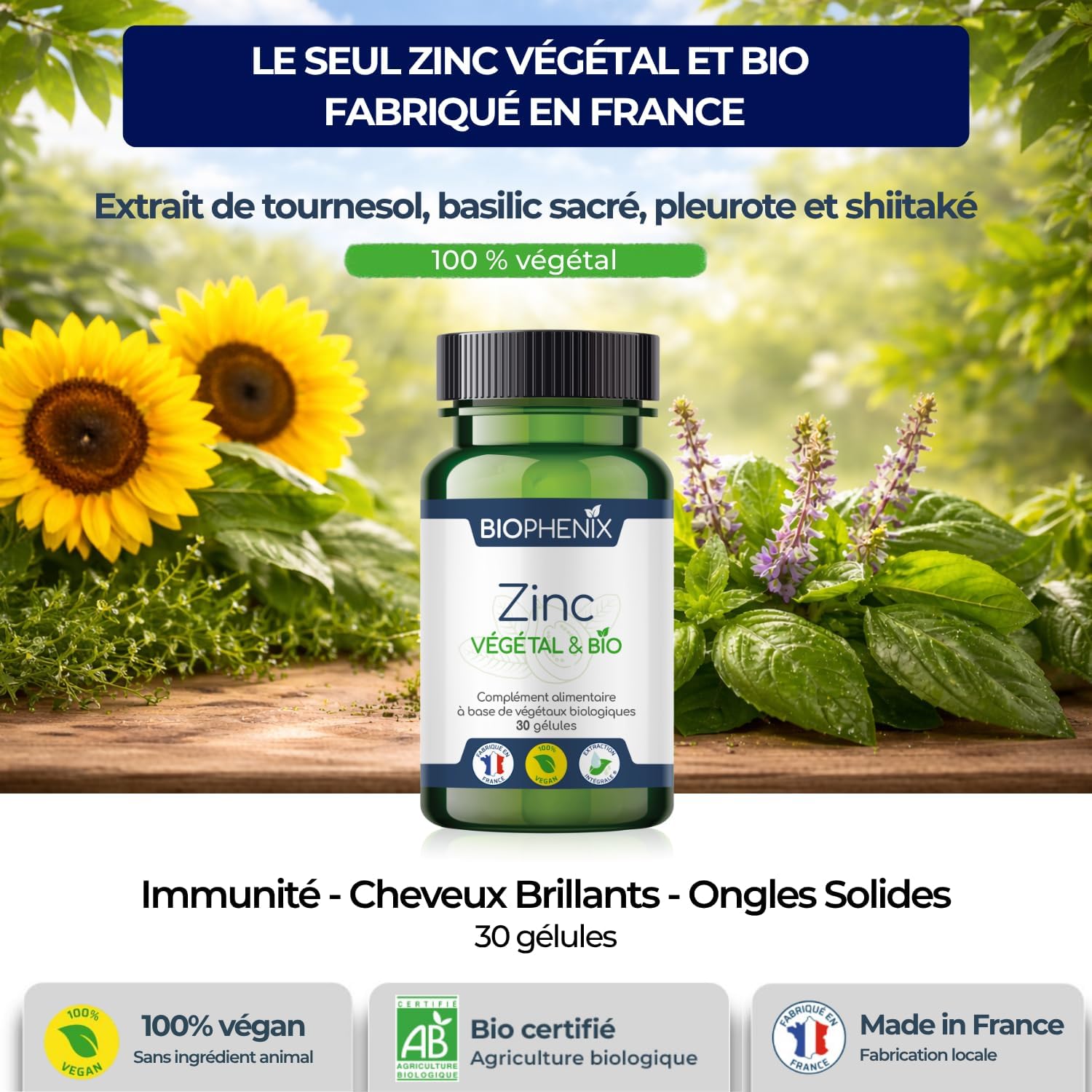 Biophénix - Organic Zinc 30 capsules - Exclusive Complete Extraction Process - 100% Natural Plant-Based Food Supplement - 0% Excipien - New Formula - Made in France - Vegan - Image 3