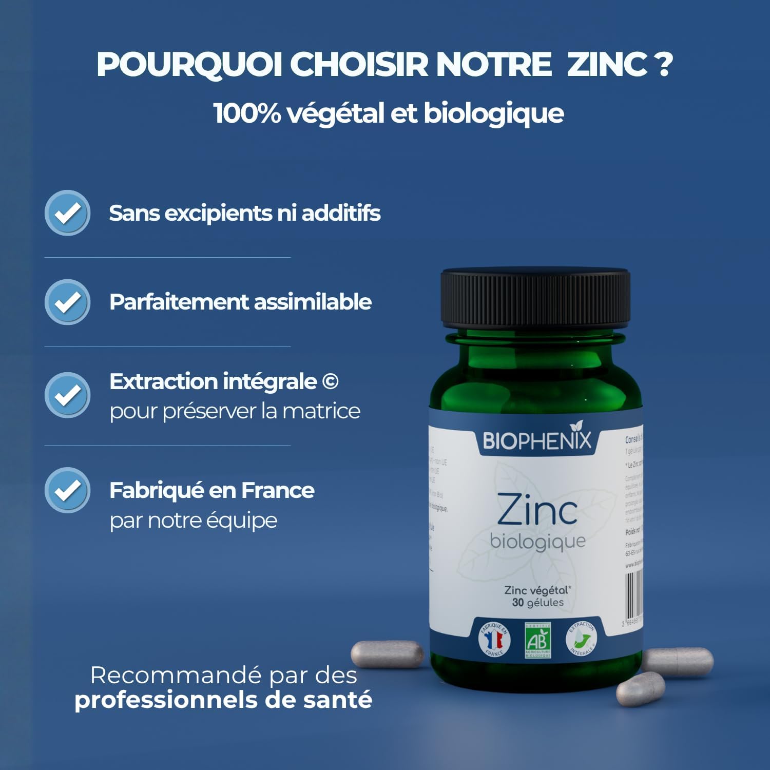 Biophénix - Organic Zinc 30 capsules - Exclusive Complete Extraction Process - 100% Natural Plant-Based Food Supplement - 0% Excipien - New Formula - Made in France - Vegan - Image 5