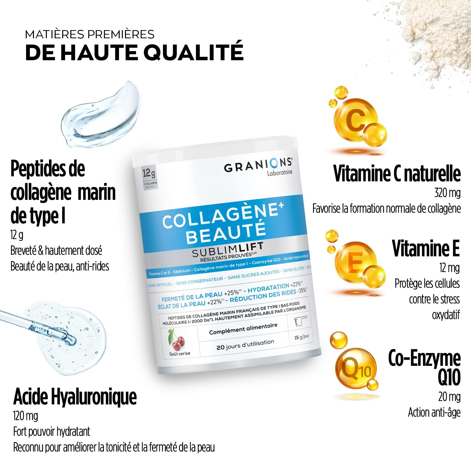 Granions Collagen + Beauty Sublimlift | Type 1 Marine Collagen | 12g Serving-Patented Collagen | Hyaluronic Acid + Vitamin C, E + Coenzyme Q10 | Collagen Powder 300g - Image 7