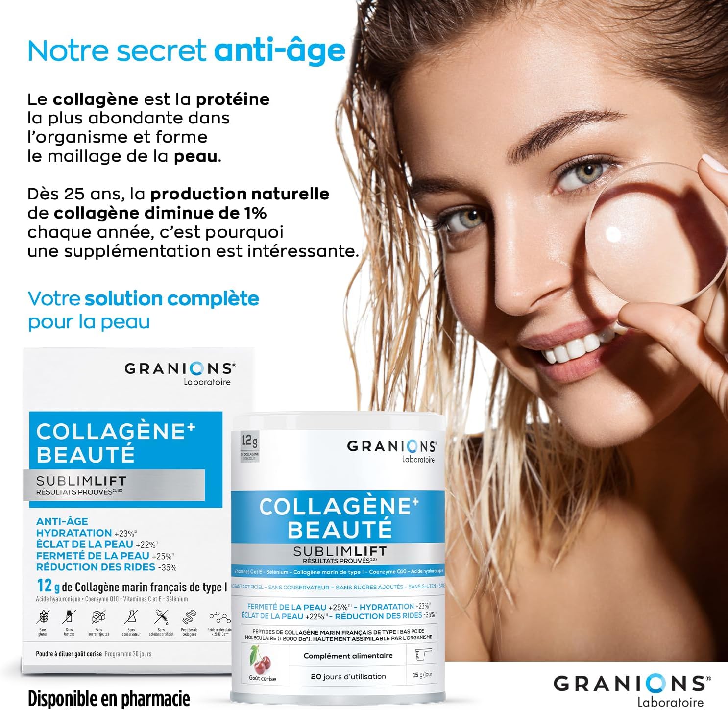 Granions Collagen + Beauty Sublimlift | Type 1 Marine Collagen | 12g Serving-Patented Collagen | Hyaluronic Acid + Vitamin C, E + Coenzyme Q10 | Collagen Powder 300g - Image 8