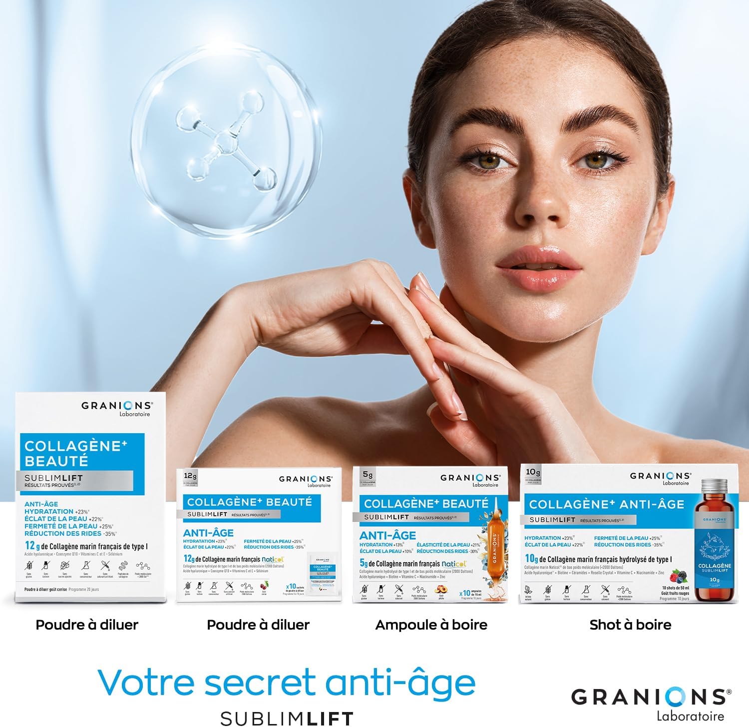 Granions Collagen + Beauty Sublimlift | Type 1 Marine Collagen | 12g Serving-Patented Collagen | Hyaluronic Acid + Vitamin C, E + Coenzyme Q10 | Collagen Powder 300g - Image 9