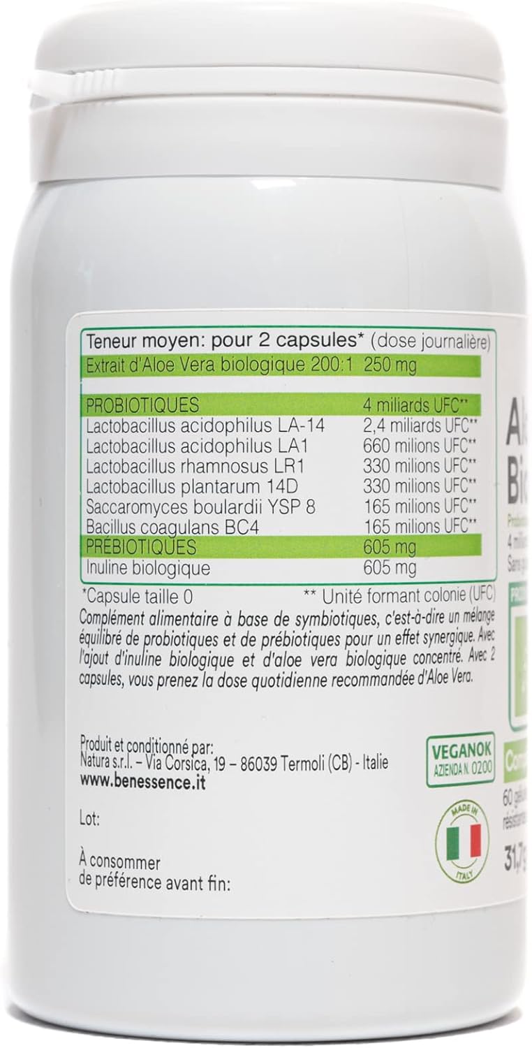 Benessence - Organic Aloe Vera, Probiotics and Prebiotics in Vegetable Capsules - 60 Capsules - Image 8