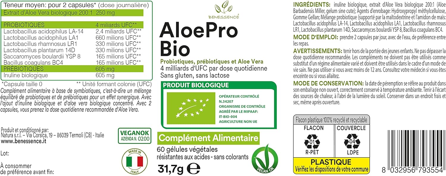 Benessence - Organic Aloe Vera, Probiotics and Prebiotics in Vegetable Capsules - 60 Capsules - Image 10