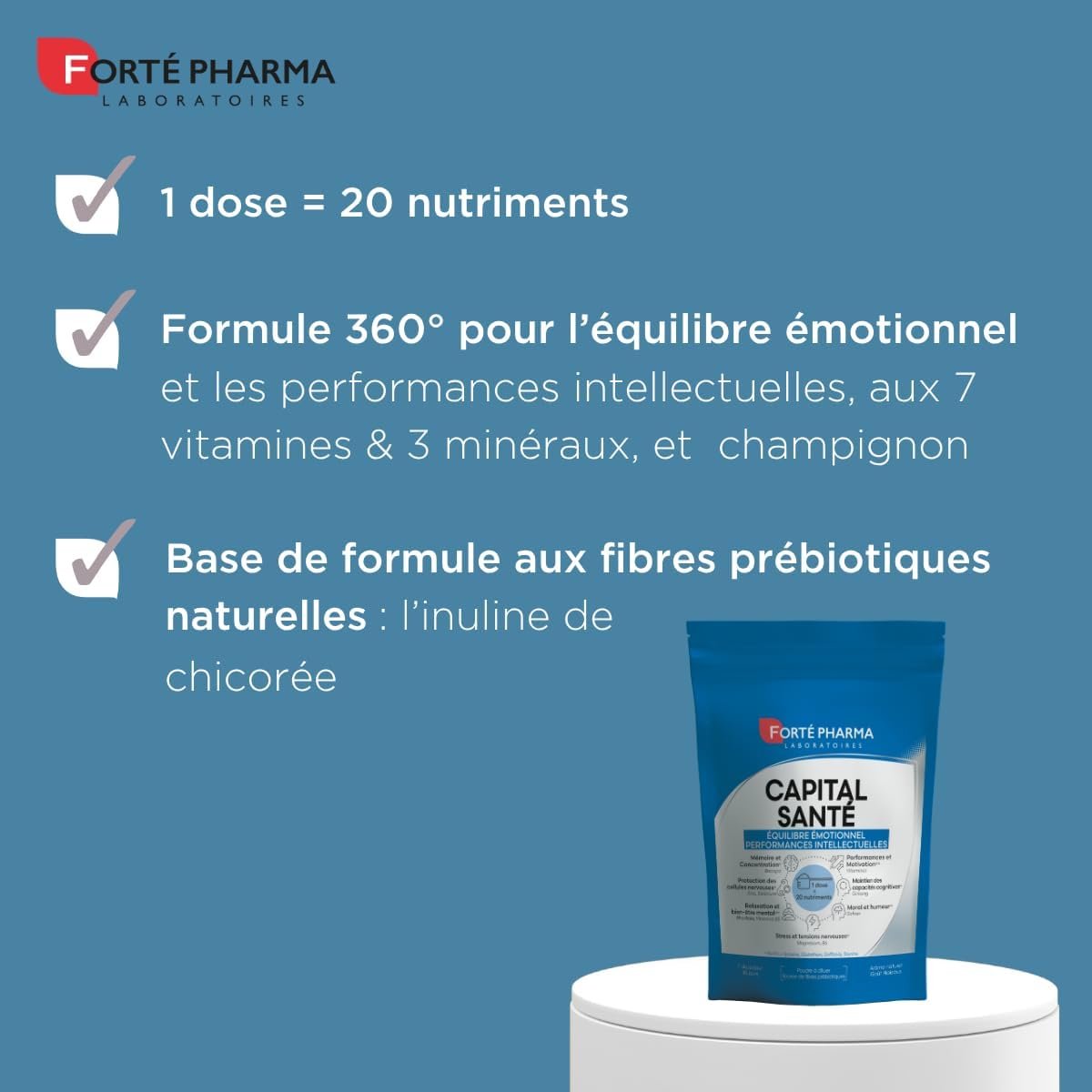 Forté Pharma - Capital Santé Emotional Balance Intellectual Performance - 1 tbsp.=20 nutrients - Vitamins, Ginseng, Magnesium, Reishi, Glutathione, Saffron, Rhodiola - 1 dose/day, 30 days - Image 3