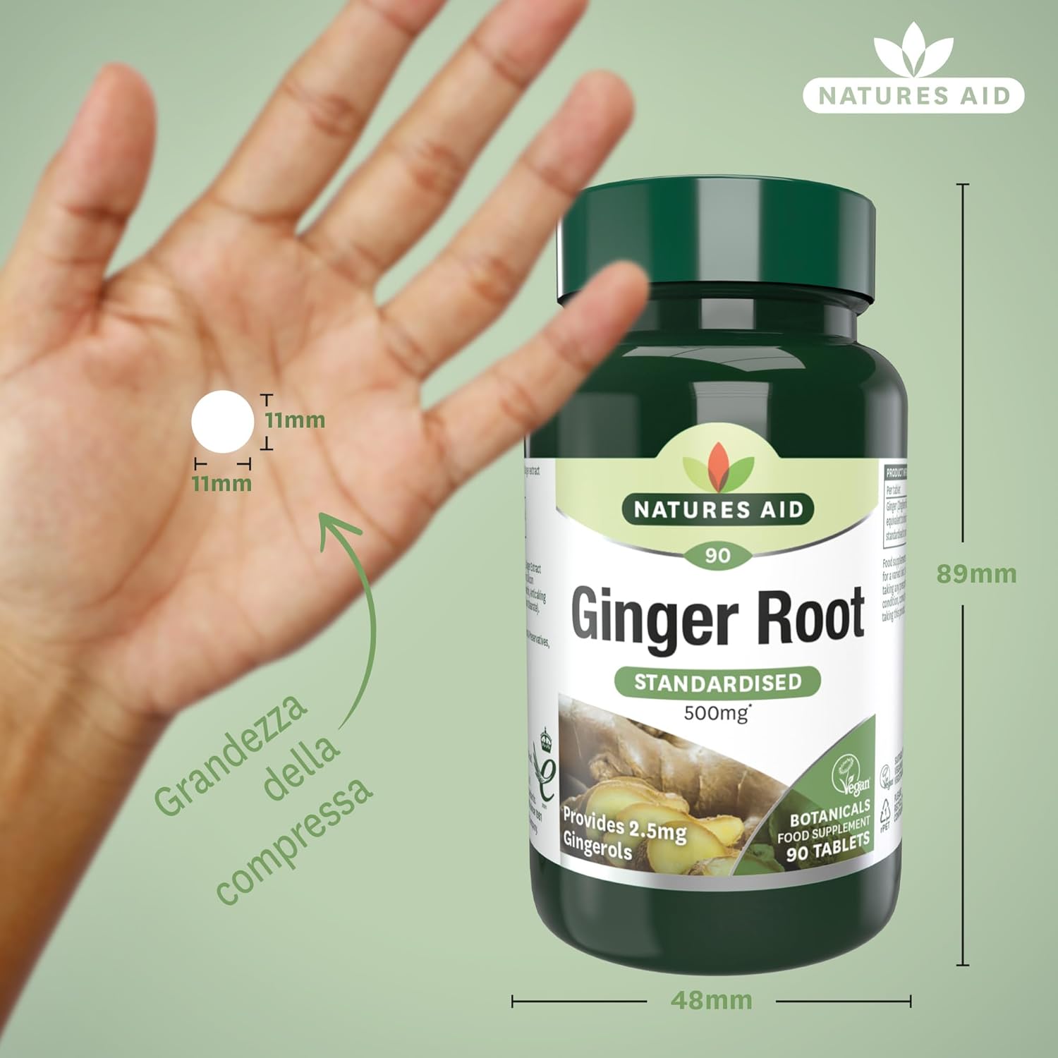 Natures Aid Ginger Root 500mg of, 90 Tablets (Plant-Based Dietary Supplement, Providing Gingerols, Vegan Society Approved, Made in UK) - Image 4