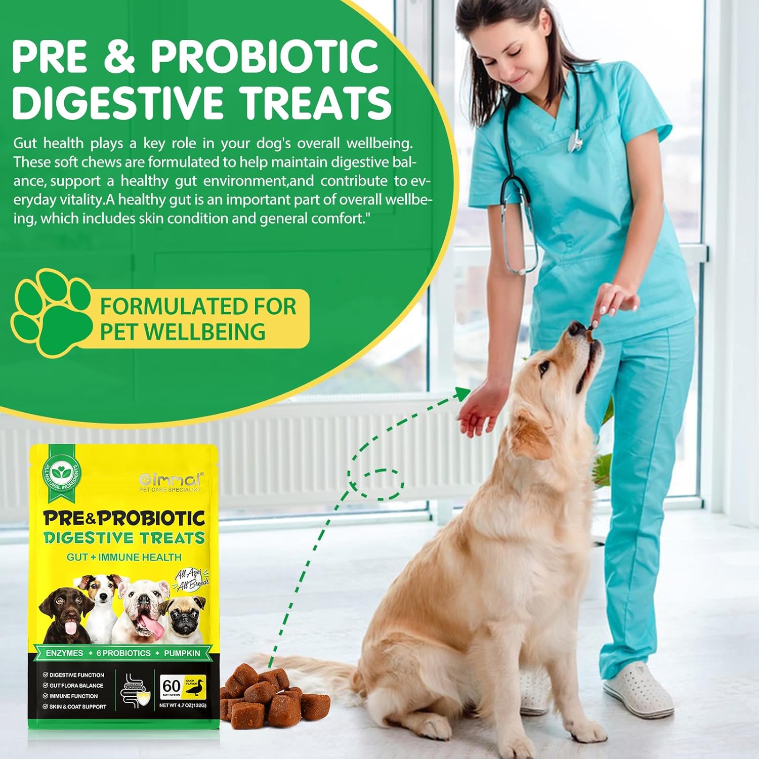 Dog Probiotic - 60 Chew Probiotics for Dogs, Dog Food Supplement for Digestion, Promote Intestinal Health, Gas Relief and Constipation, Duck Flavour - Image 6