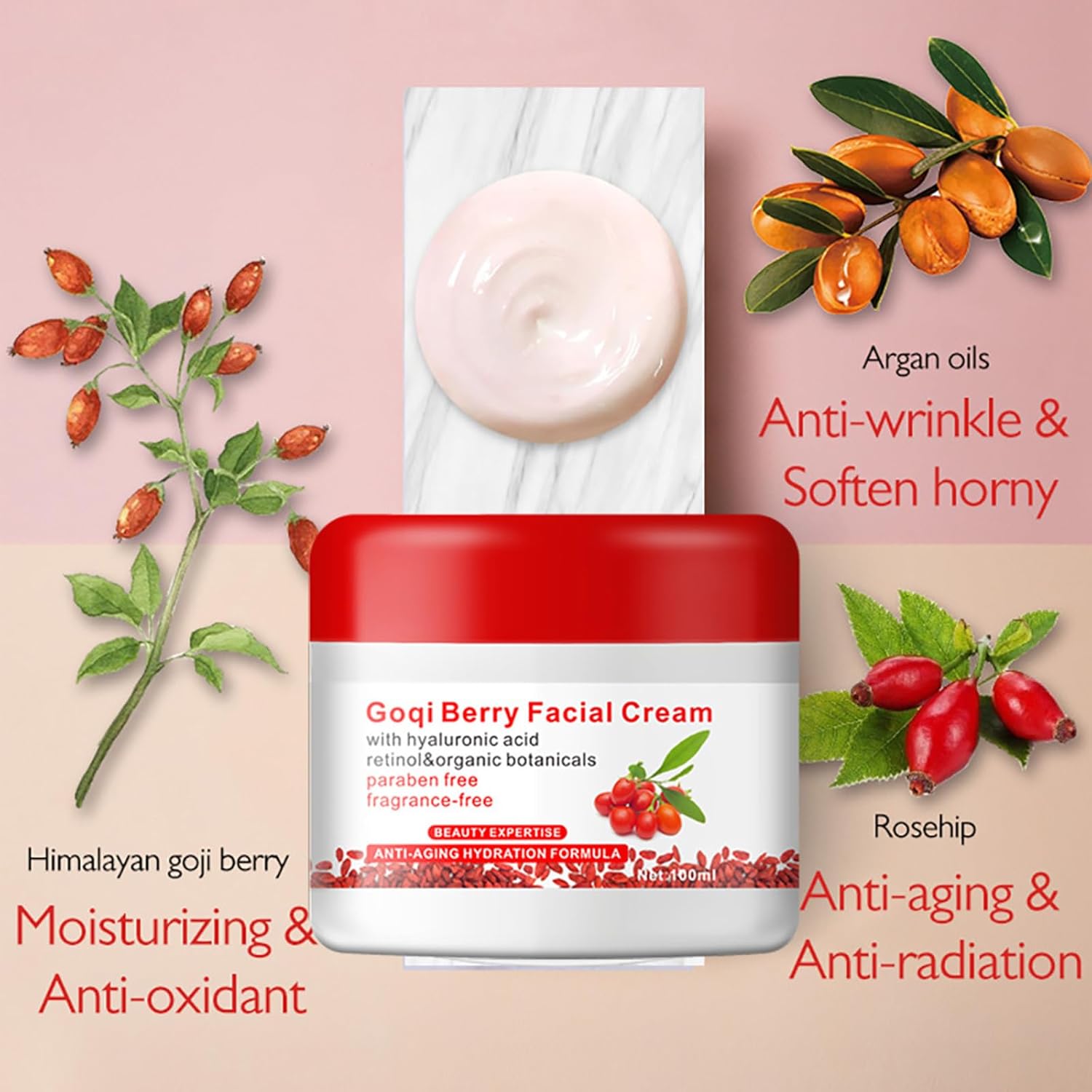 32 Goji Berry Face Cream - Hyaluronic Acid & Vitamin C, Natural Anti-Aging & Anti-Wrinkle Cream for Day and Night, Suitable for Women and Men - Image 6