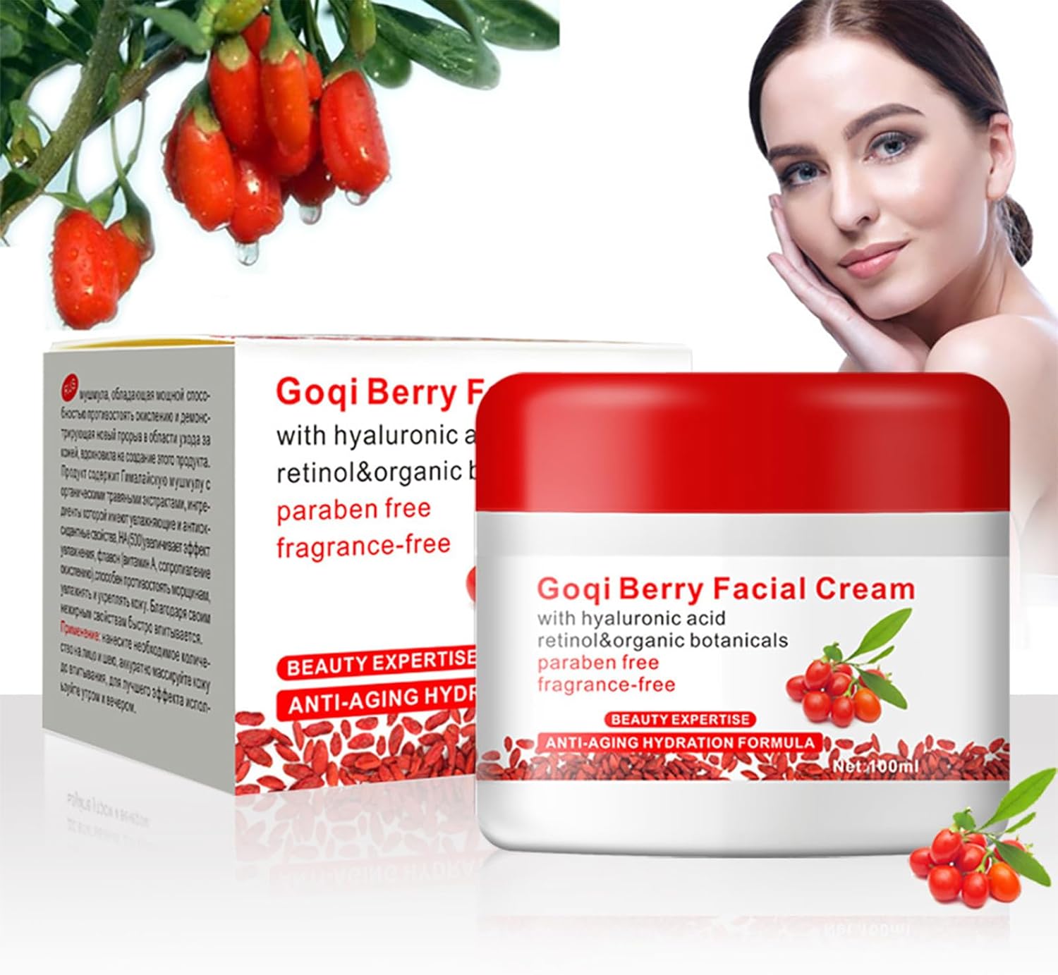 32 Goji Berry Face Cream - Hyaluronic Acid & Vitamin C, Natural Anti-Aging & Anti-Wrinkle Cream for Day and Night, Suitable for Women and Men - Image 7