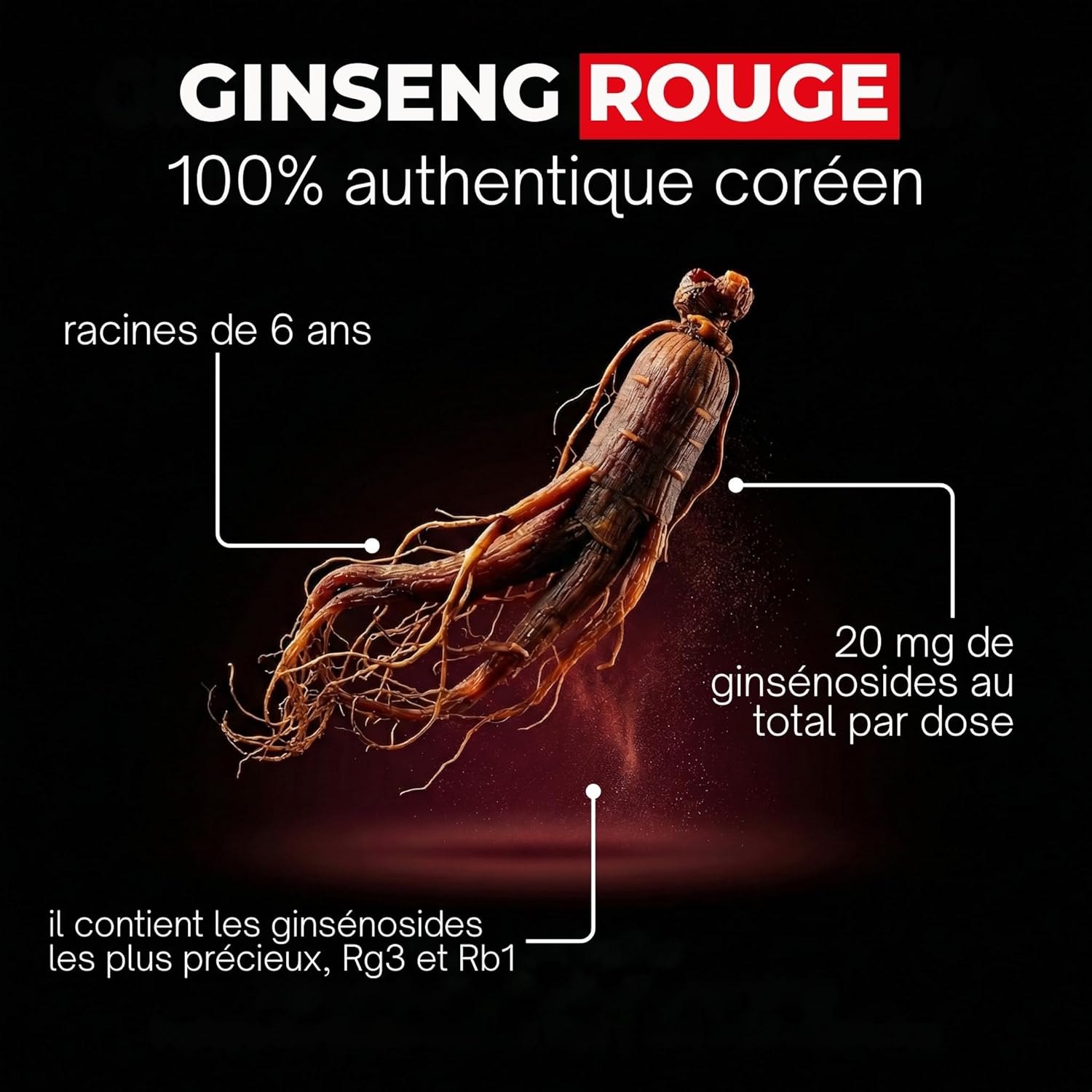 Korean Red Ginseng 1000mg | Panax Ginseng Maximum Concentration in Ginsenosides | Mental & Physical Energy | Natural Adaptogen | 50 Vegan Capsules Pure Essence - Image 3