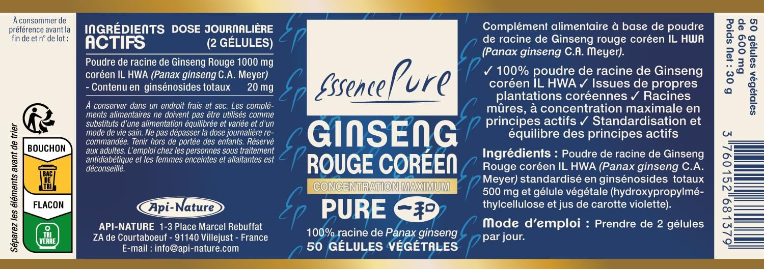 Korean Red Ginseng 1000mg | Panax Ginseng Maximum Concentration in Ginsenosides | Mental & Physical Energy | Natural Adaptogen | 50 Vegan Capsules Pure Essence - Image 10