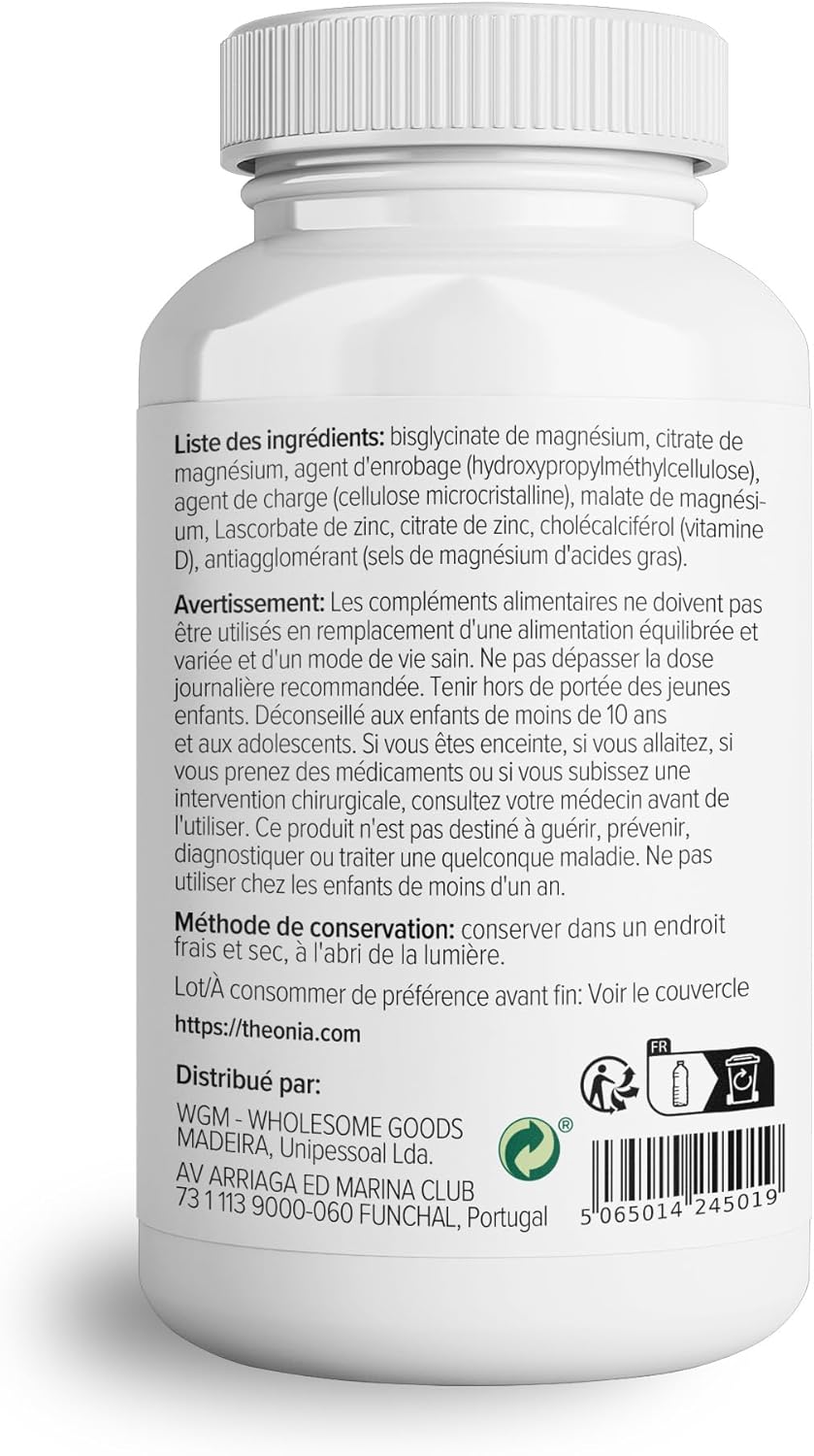 Theonia Magnesium Complex 205mg High Concentration Supplement with Zinc and Vitamin D3 - Helps Muscle and Bone Health - 60 Capsules - Image 4