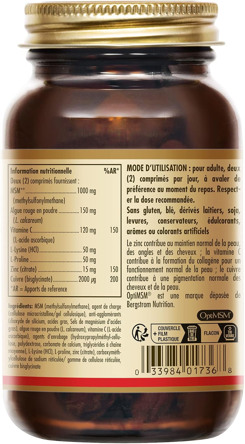 Solgar Skin, Nails, Hair - Beauty - Essential Nutrients: Zinc, Vitamin C, Amino Acids, Copper - Patented Form of MSM - Food Supplement - Bottle of 120 tablets - Image 6