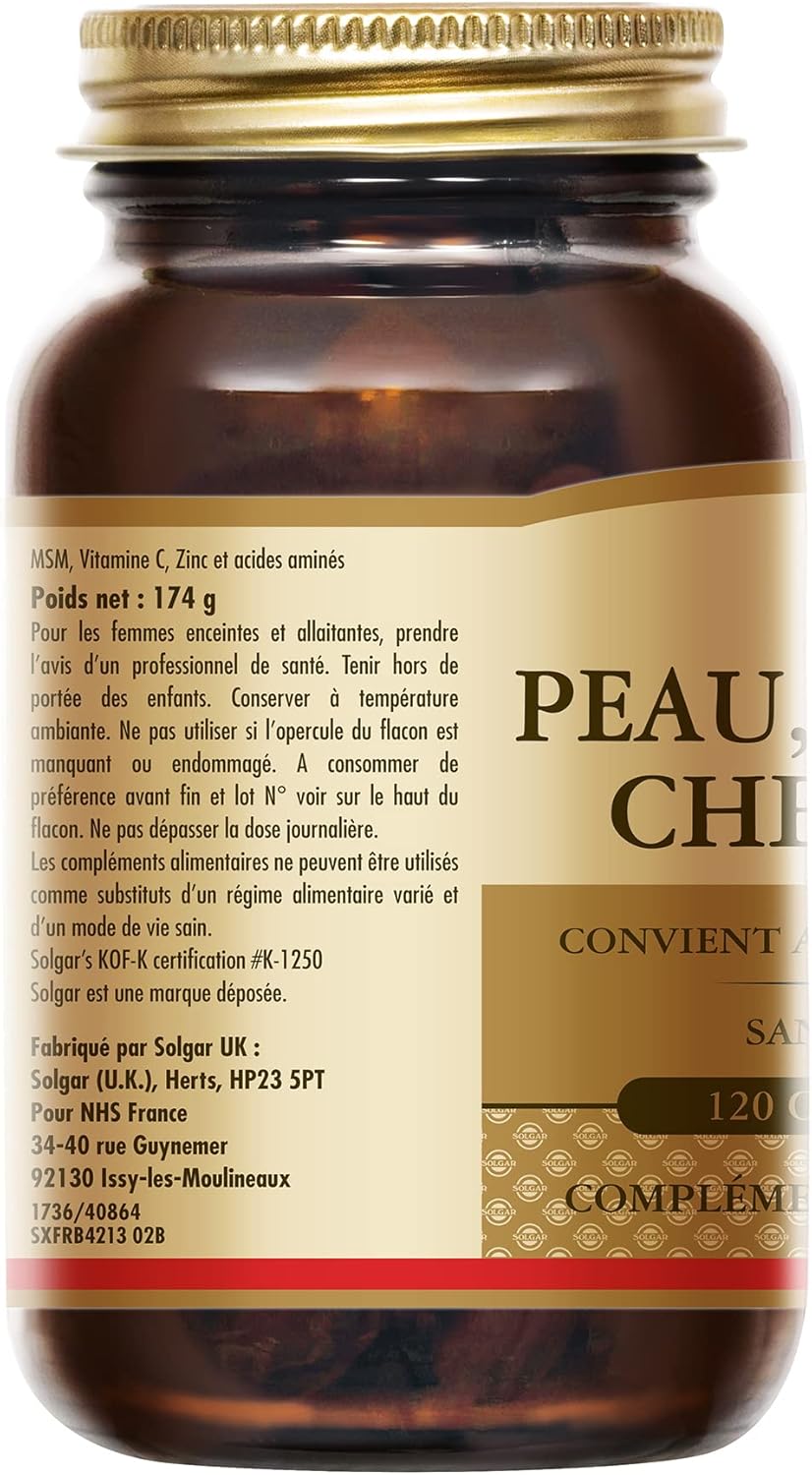 Solgar Skin, Nails, Hair - Beauty - Essential Nutrients: Zinc, Vitamin C, Amino Acids, Copper - Patented Form of MSM - Food Supplement - Bottle of 120 tablets - Image 7