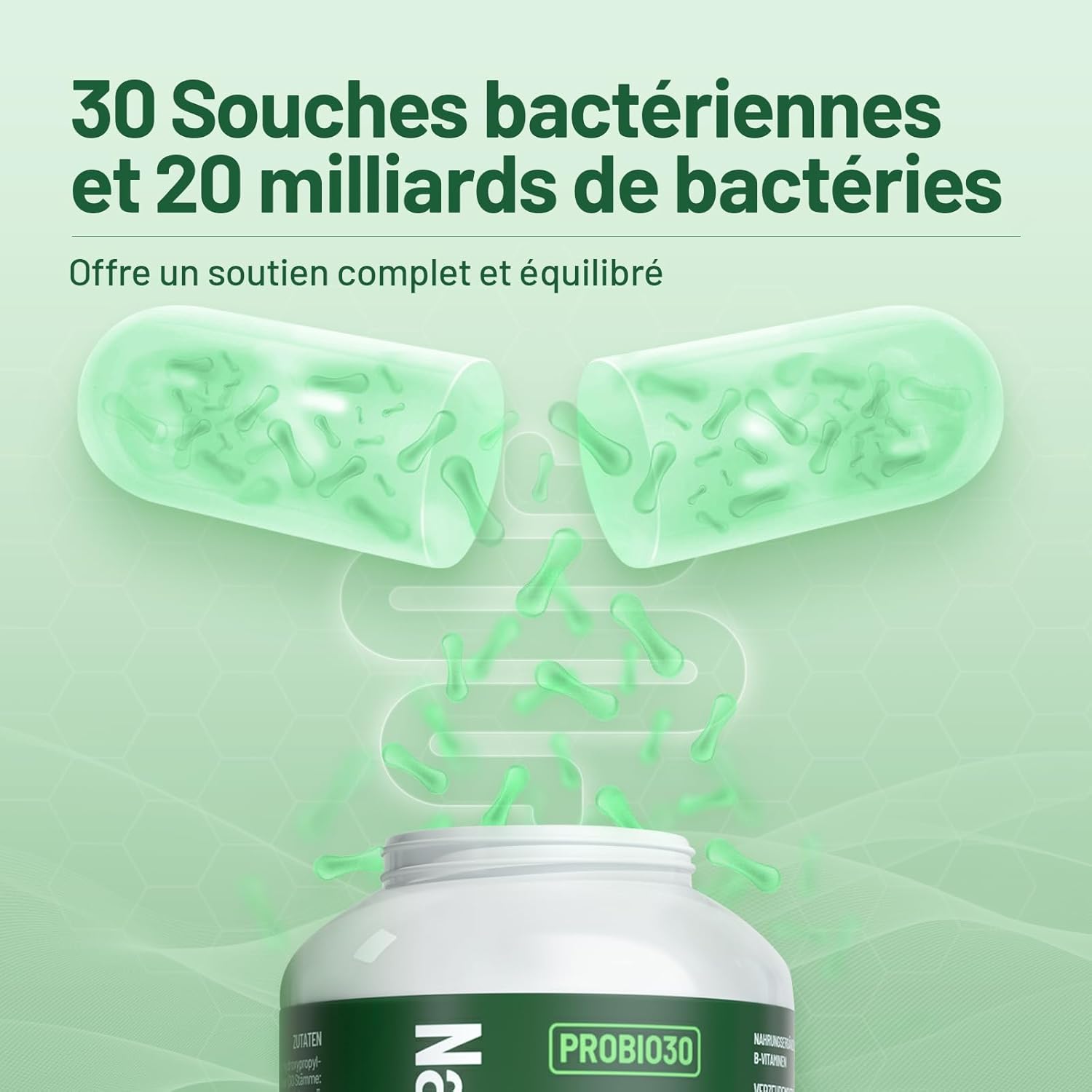 Probiotic Intestinal Flora | 30 Bacteria Strains | 180 Capsules | 20 Billion CFU/day | With Active B Complex and Acacia Fiber | Gastro-Resistant & Vegan | Lactobacillus & Bifidobacteria - Image 3