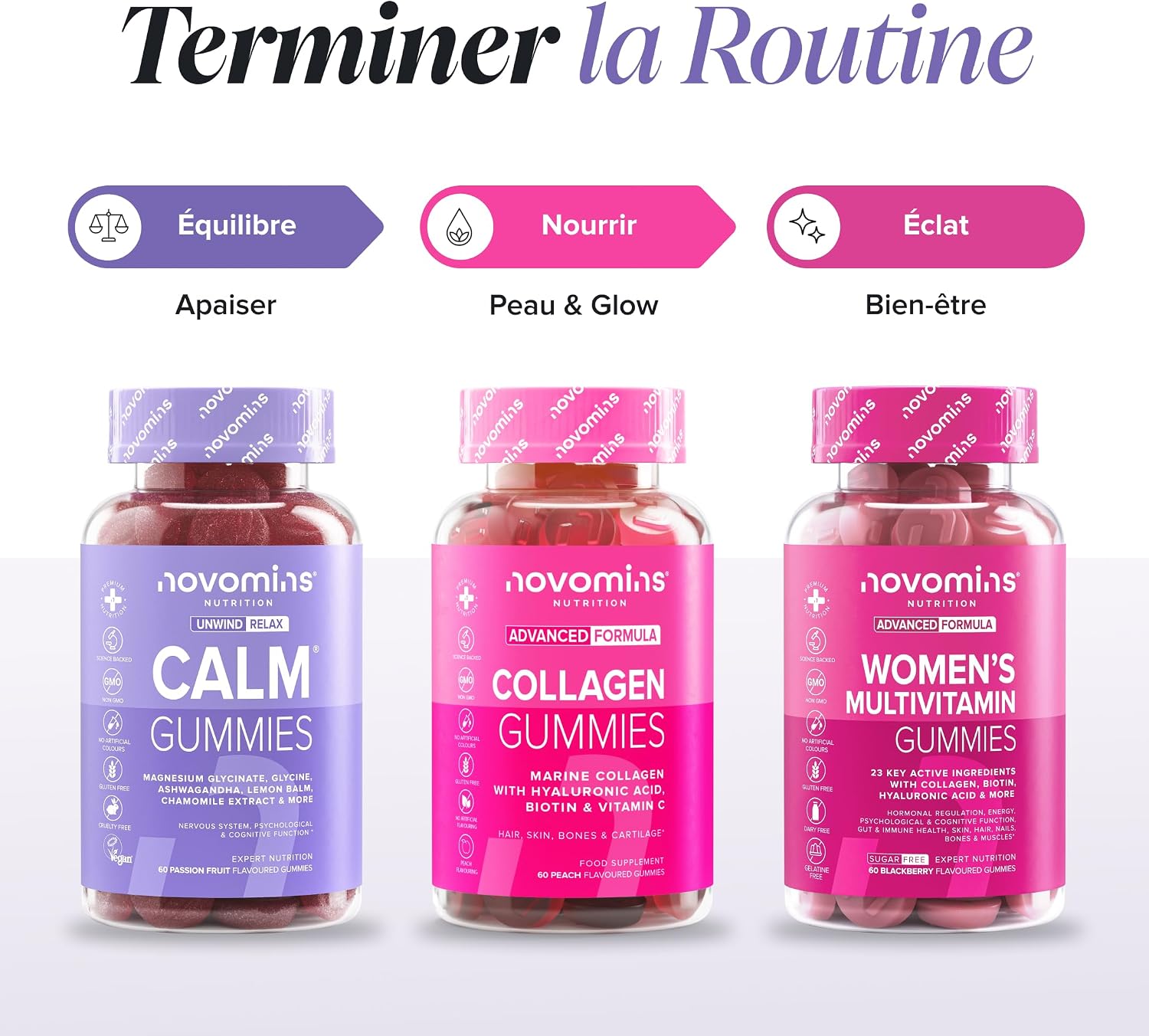 Calme Magnesium Glycinate Gummies – Magnesium, Glycine, Ashwagandha, Chamomile & Lemon Balm + B12 & Iodine – Nervous System & Psychological Functions – Vegan, Gluten Free – 60 Gummies – Novomins - Image 8